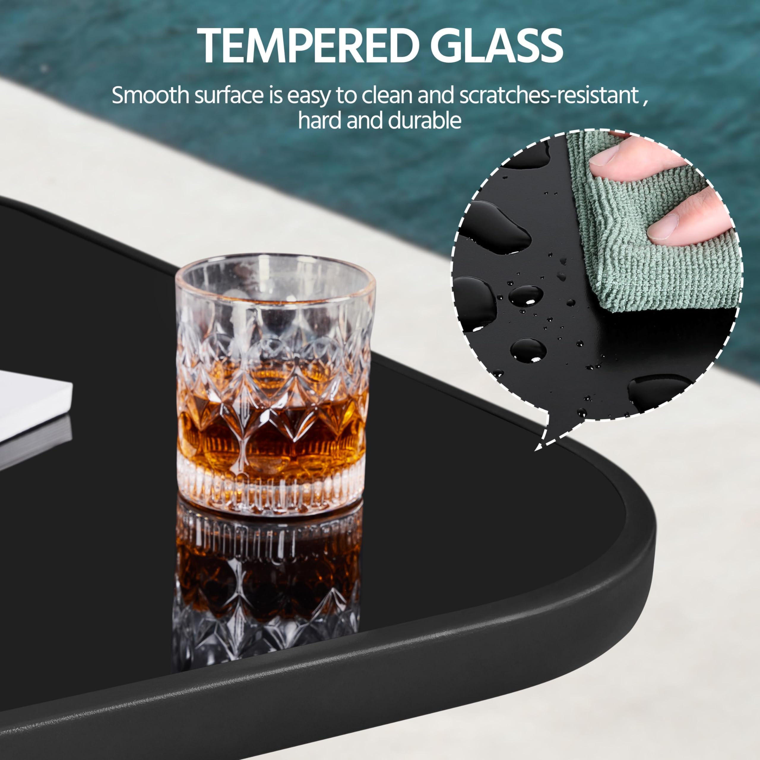 Patio Bar Table Tempered Glass Square Black