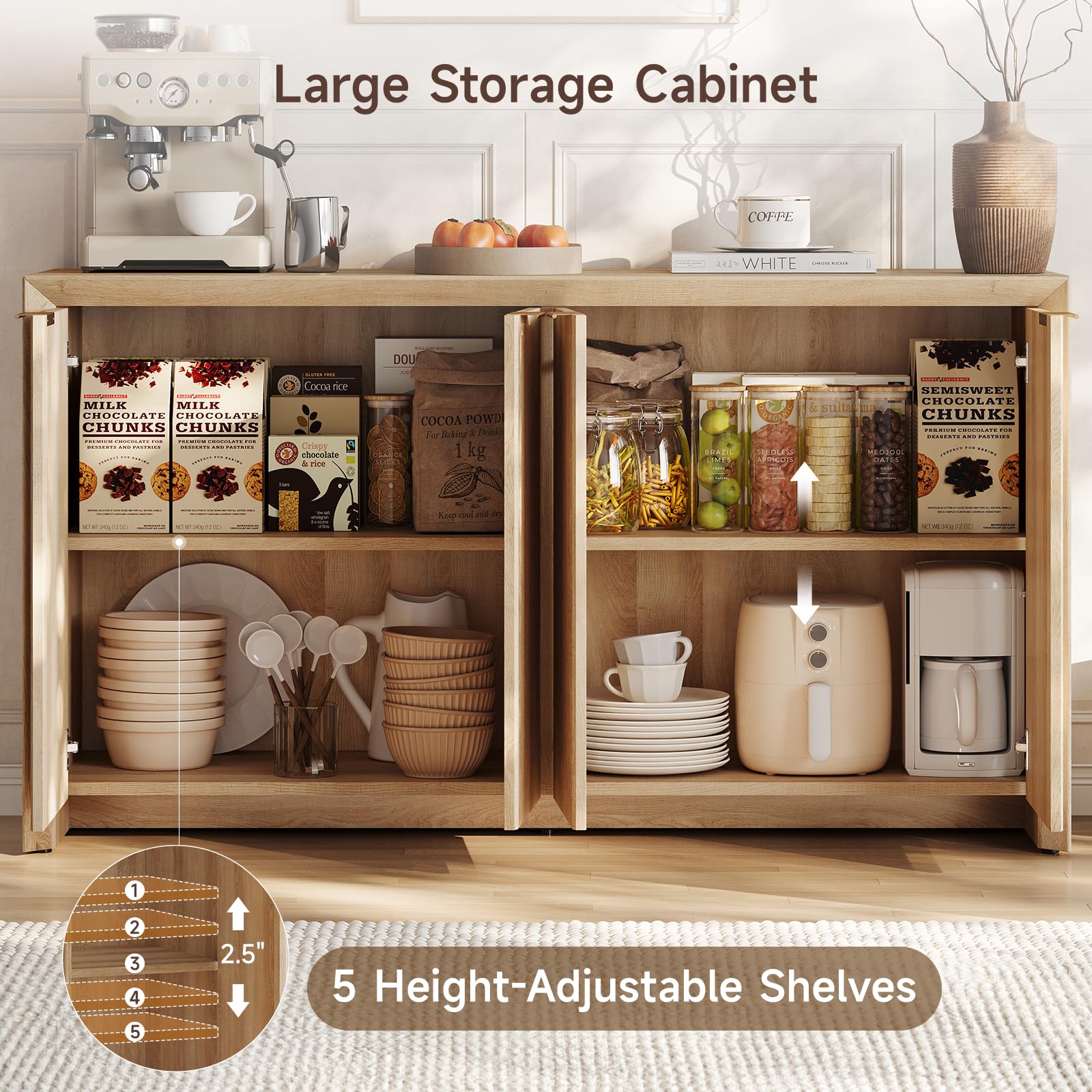 Fluted Sideboard Buffet Cabinet with Storage