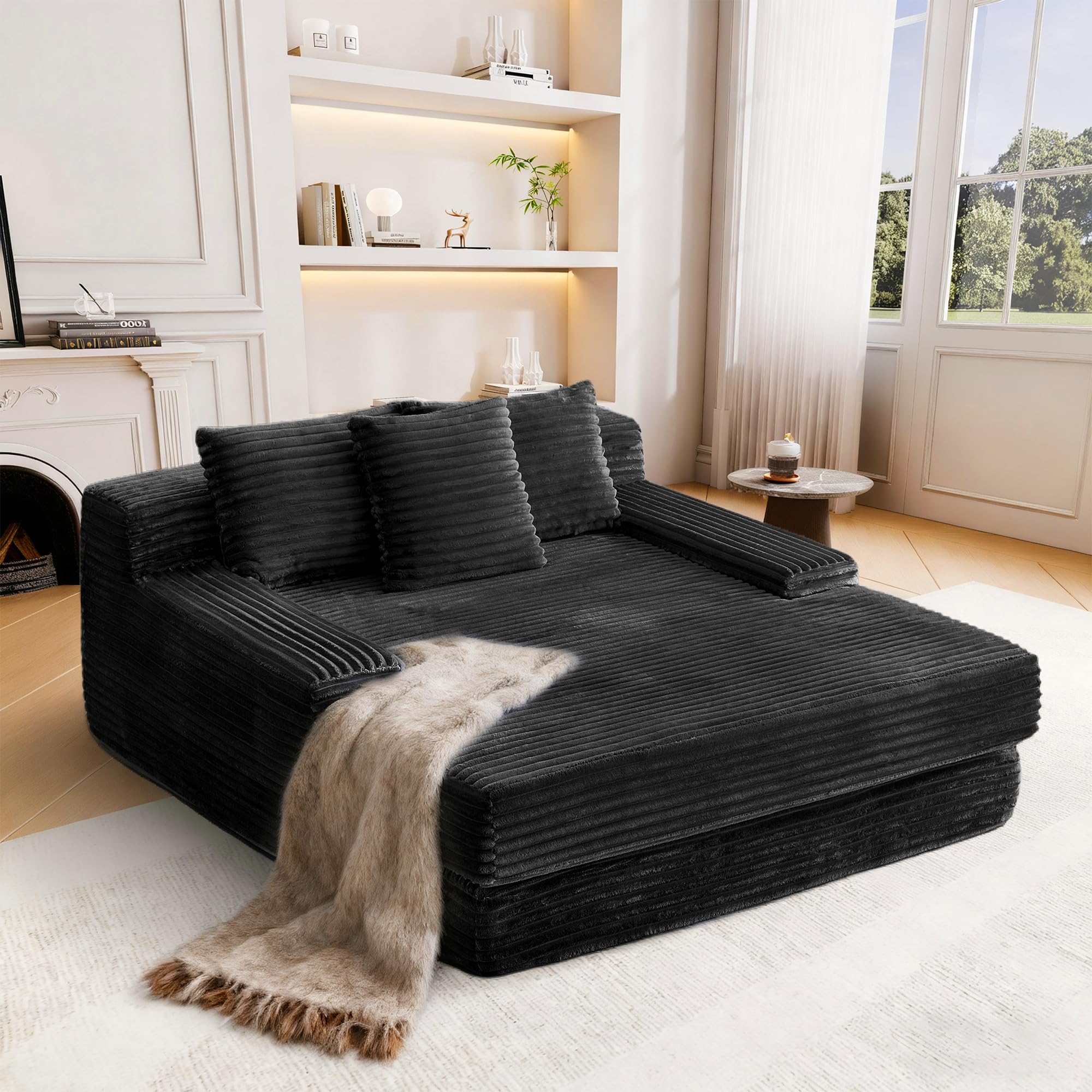67" Oversized Chaise Lounge with Corduroy Upholstery