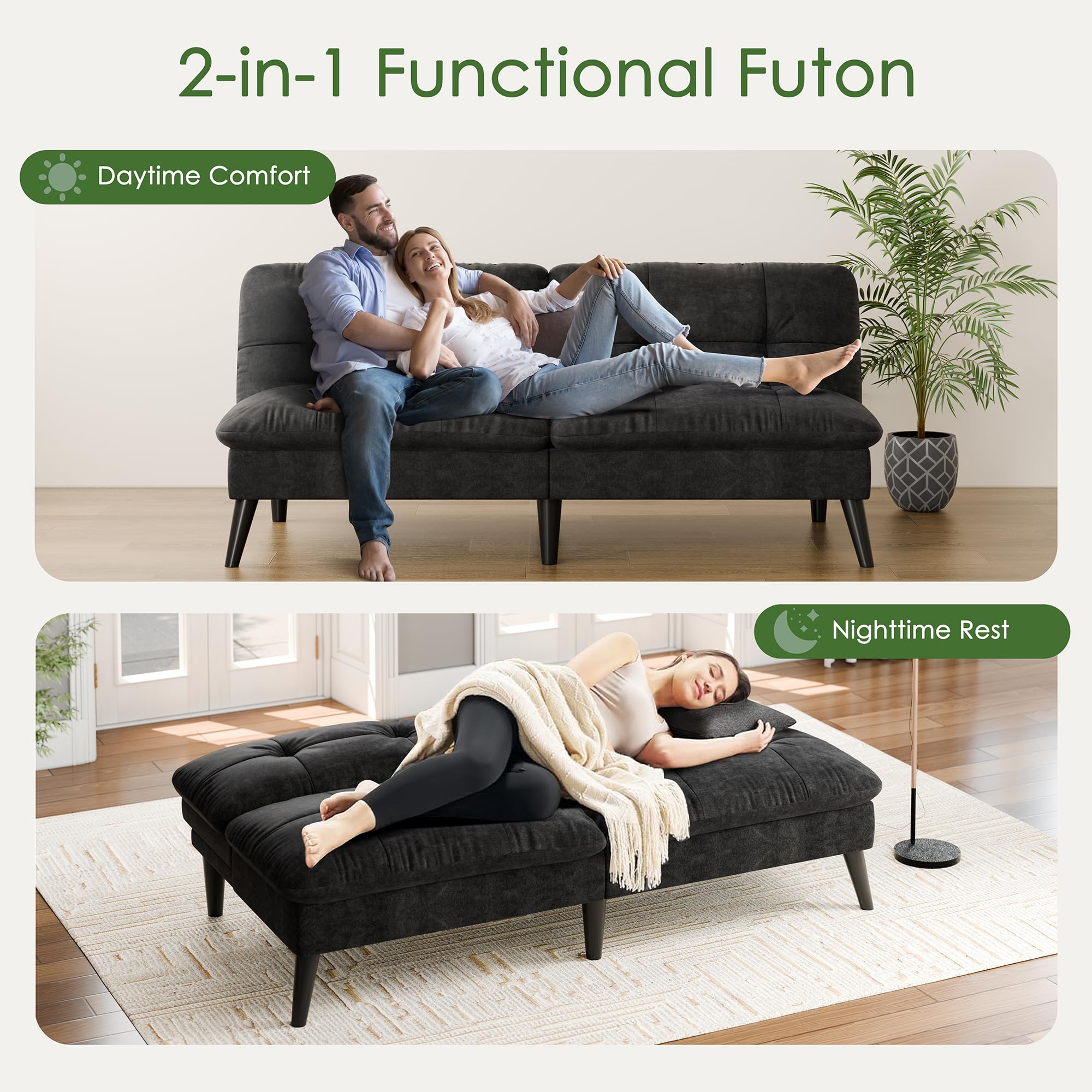 Velvet Futon Sofa Bed with Adjustable Backrest