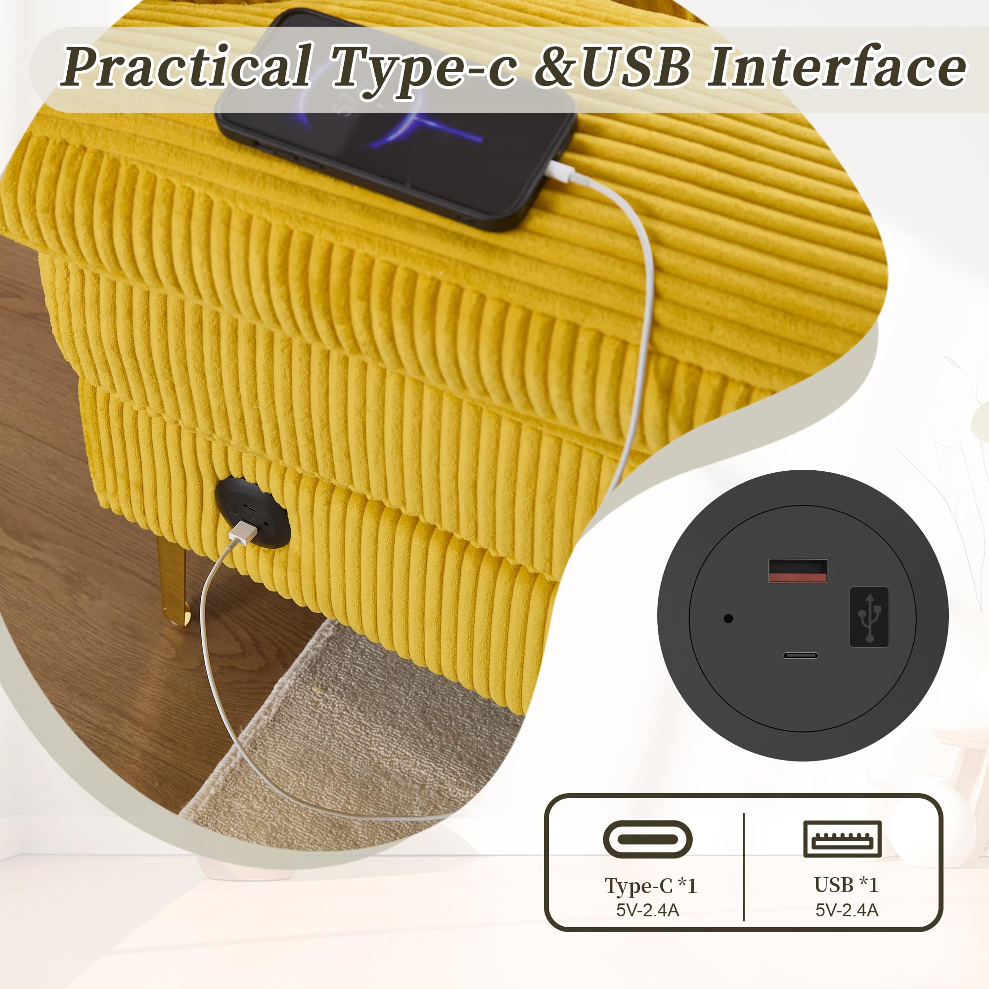 U-Shaped Sectional Sofa with Double Chaise and USB Ports