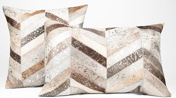 Genuine Cowhide Leather Patchwork Throw Pillow 18x18