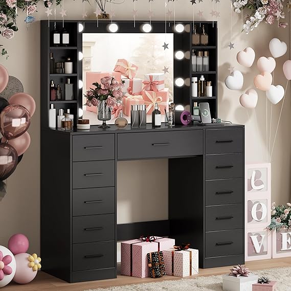 LED Makeup Vanity Desk with Mirror and Storage