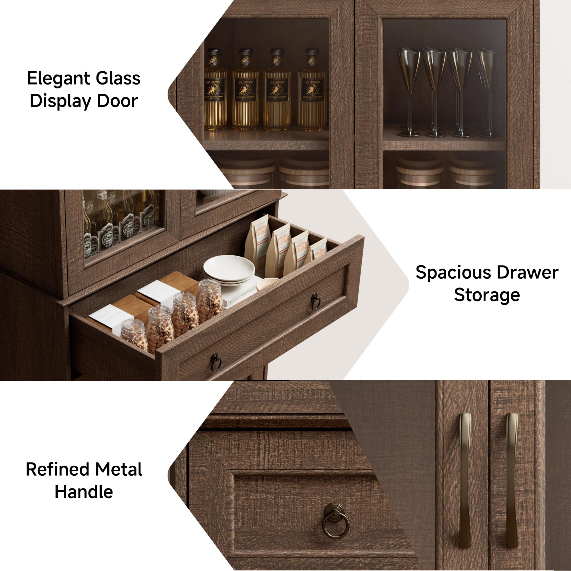 Tall Kitchen Pantry Cabinet with Glass Doors