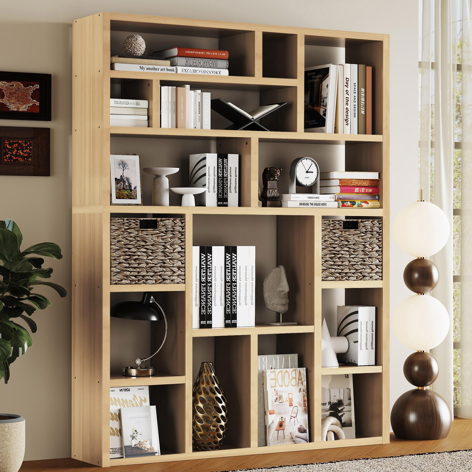 6-Tier Industrial Bookshelf with Storage Baskets