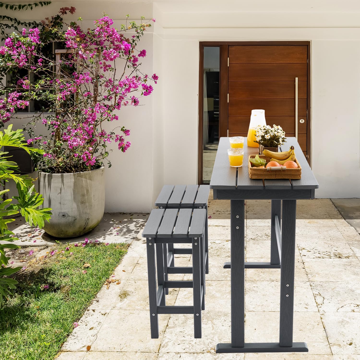 3 Piece HDPE Outdoor Bar Set with Stools