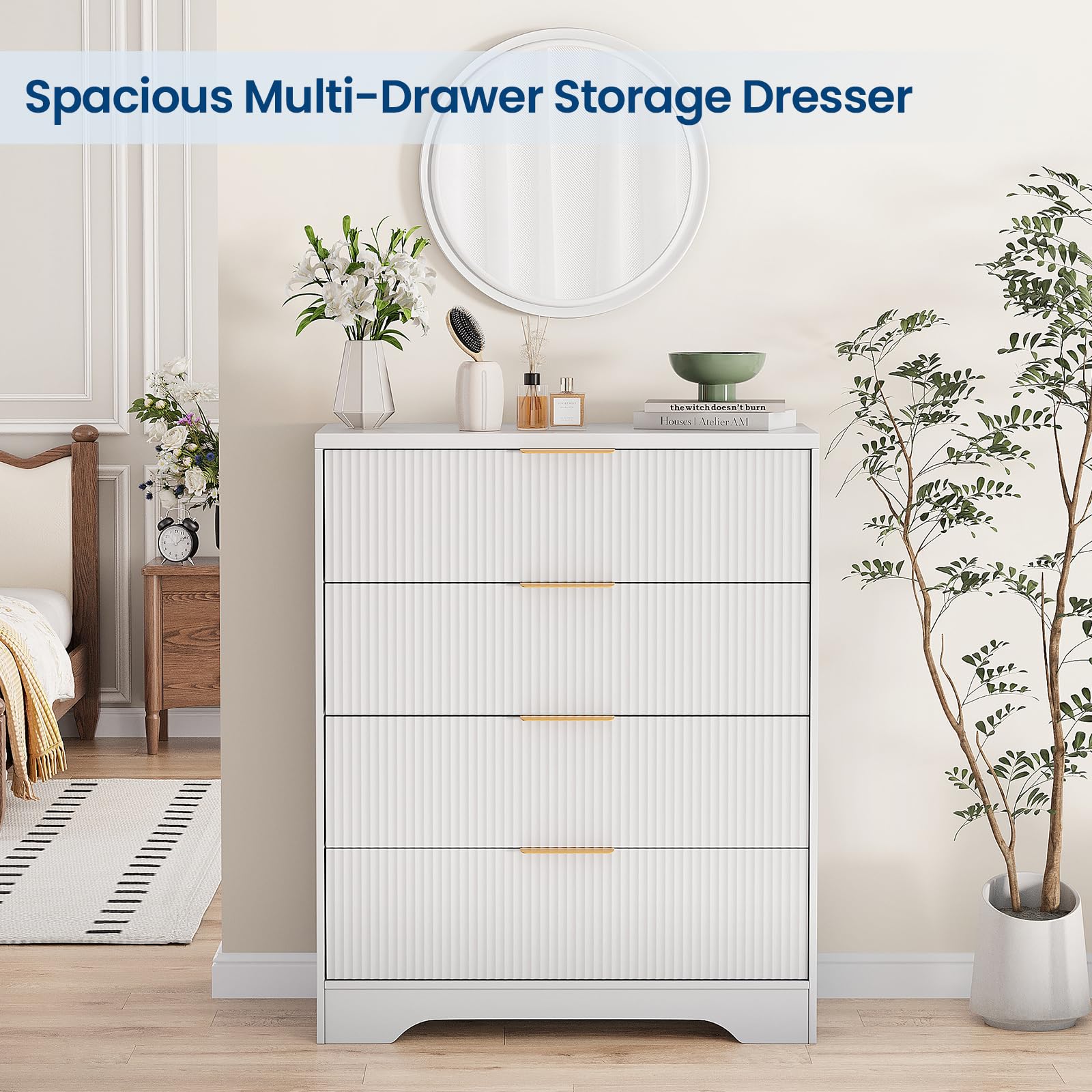 4 Drawer Dresser with Waveform Fluted Panel