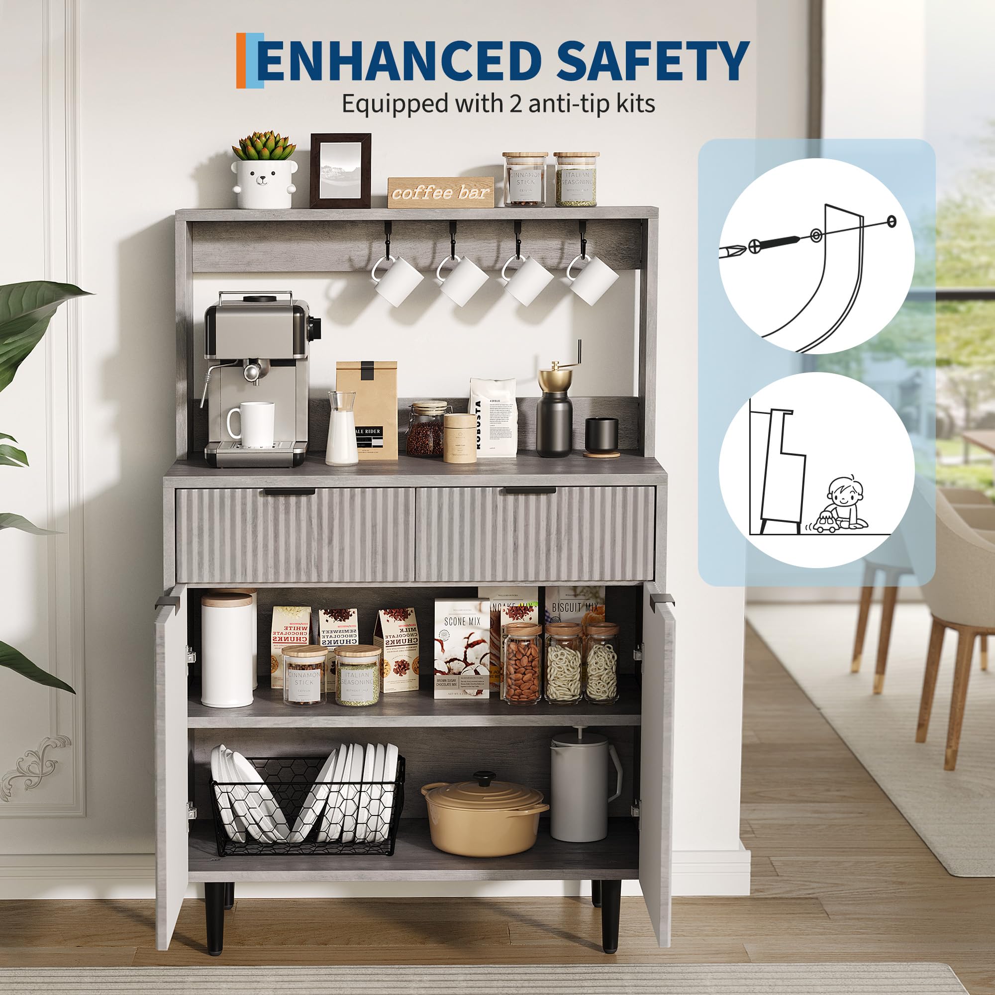 Fluted Sideboard Buffet Cabinet with Storage