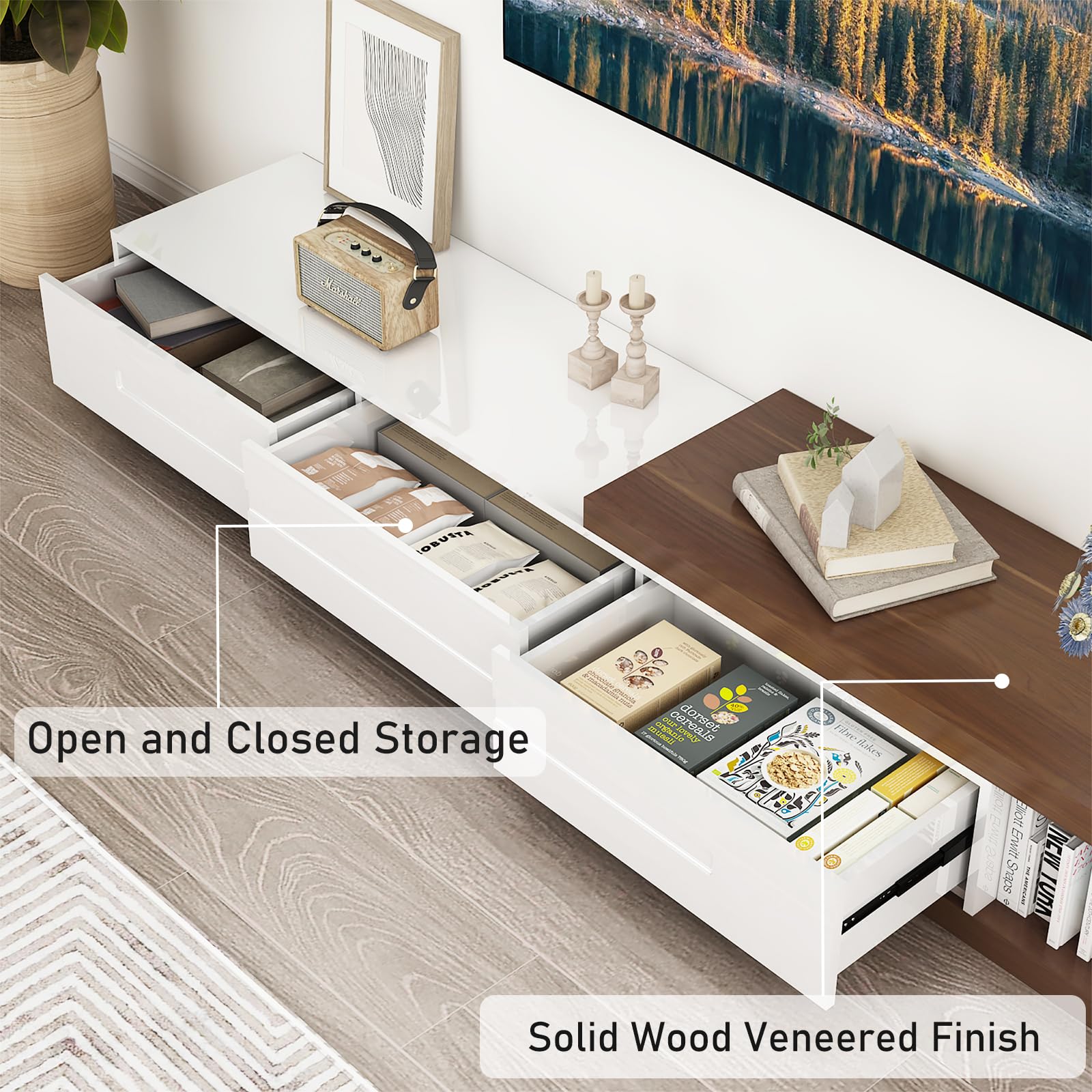 Extendable TV Stand with 3 Drawers