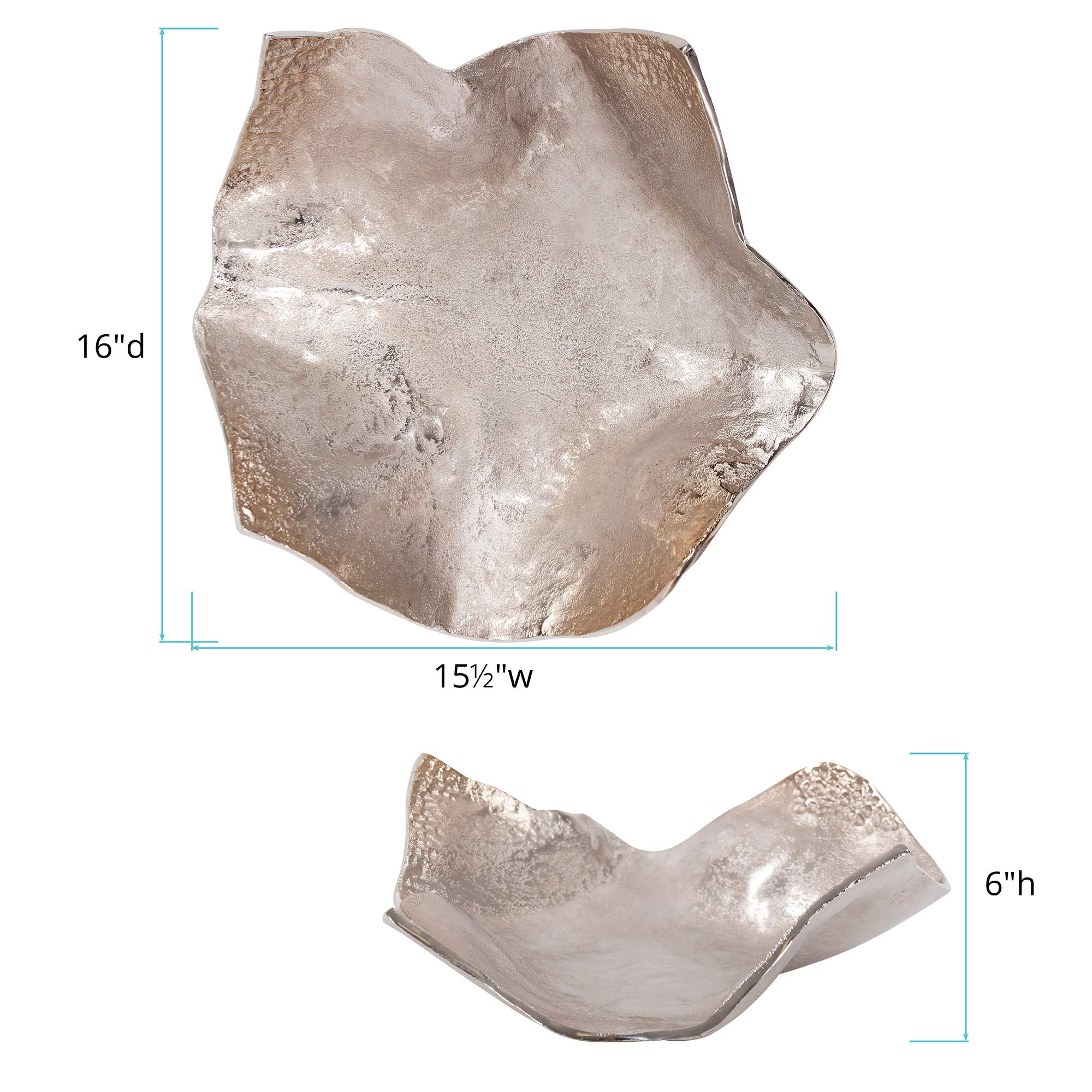 Champagne Silver Decorative Bowl with Hammered Pattern - 15.5 x 6 Inch