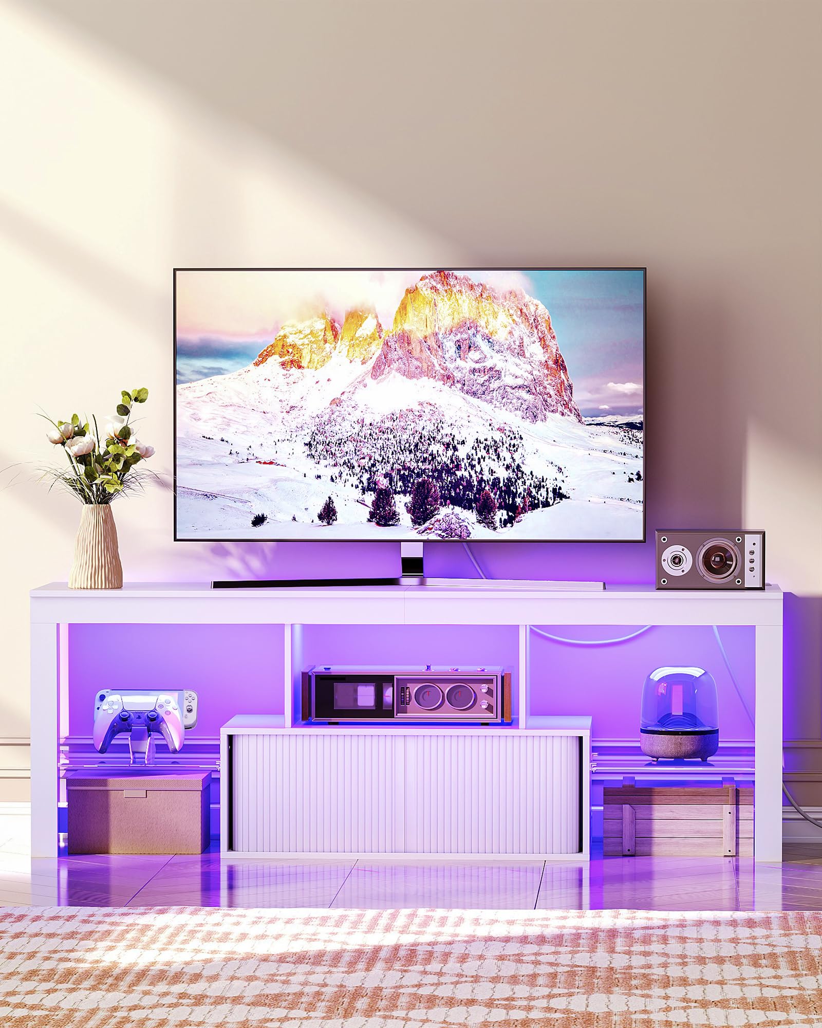 TV Stand with Power Outlet and LED Lights