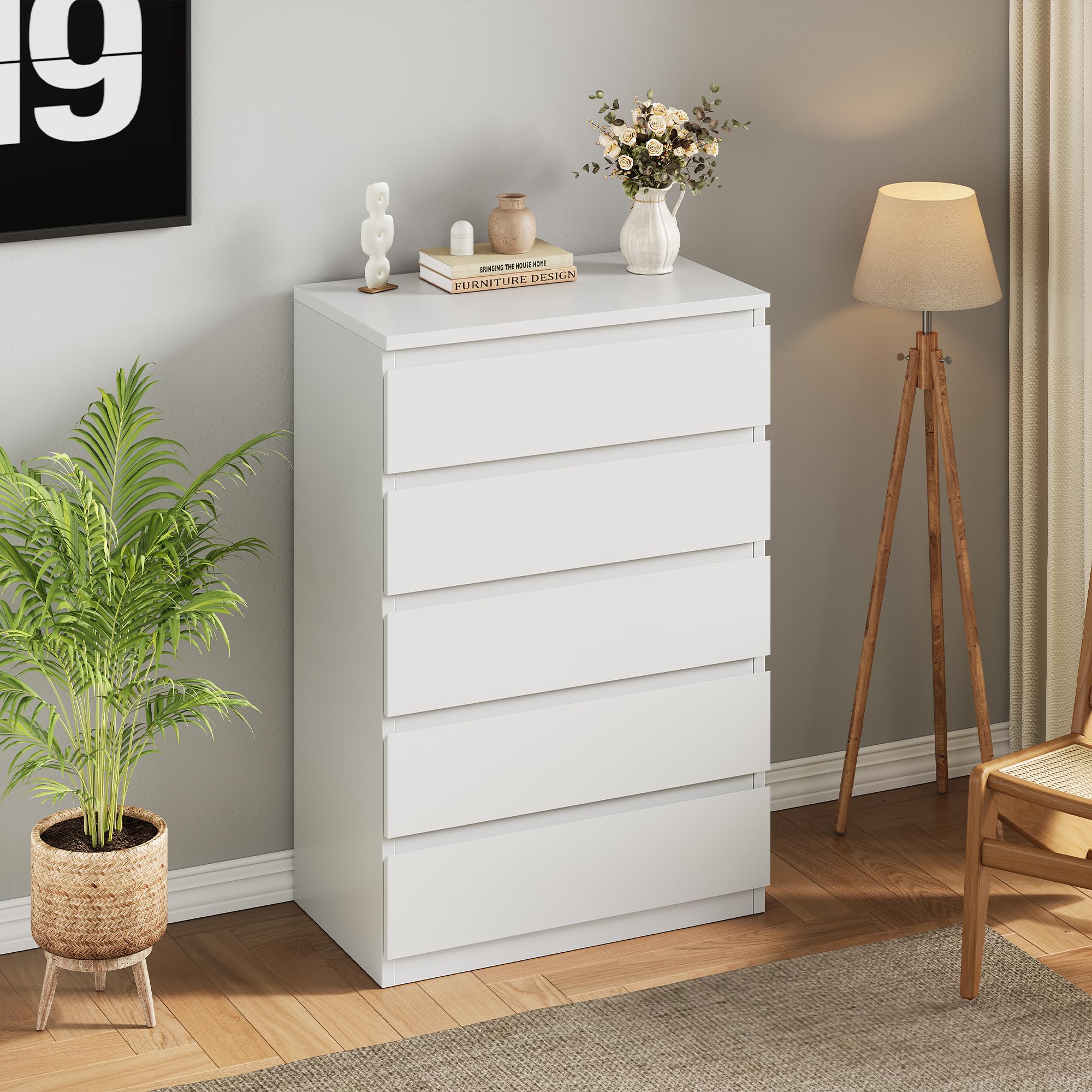 White 5 Drawer Dresser - Modern Wood Storage Chest