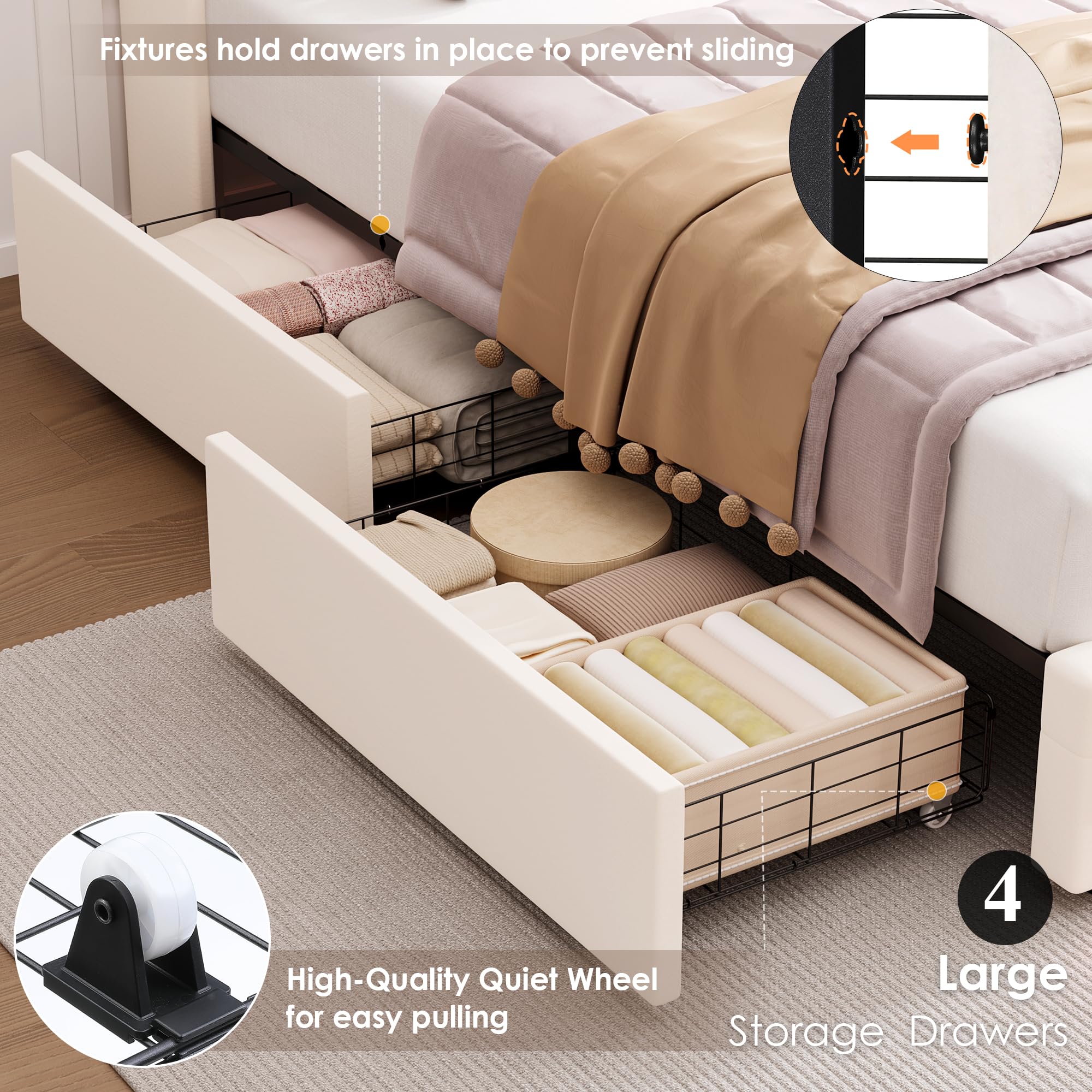 Twin LED Bed Frame with Charging Station & Storage Drawers