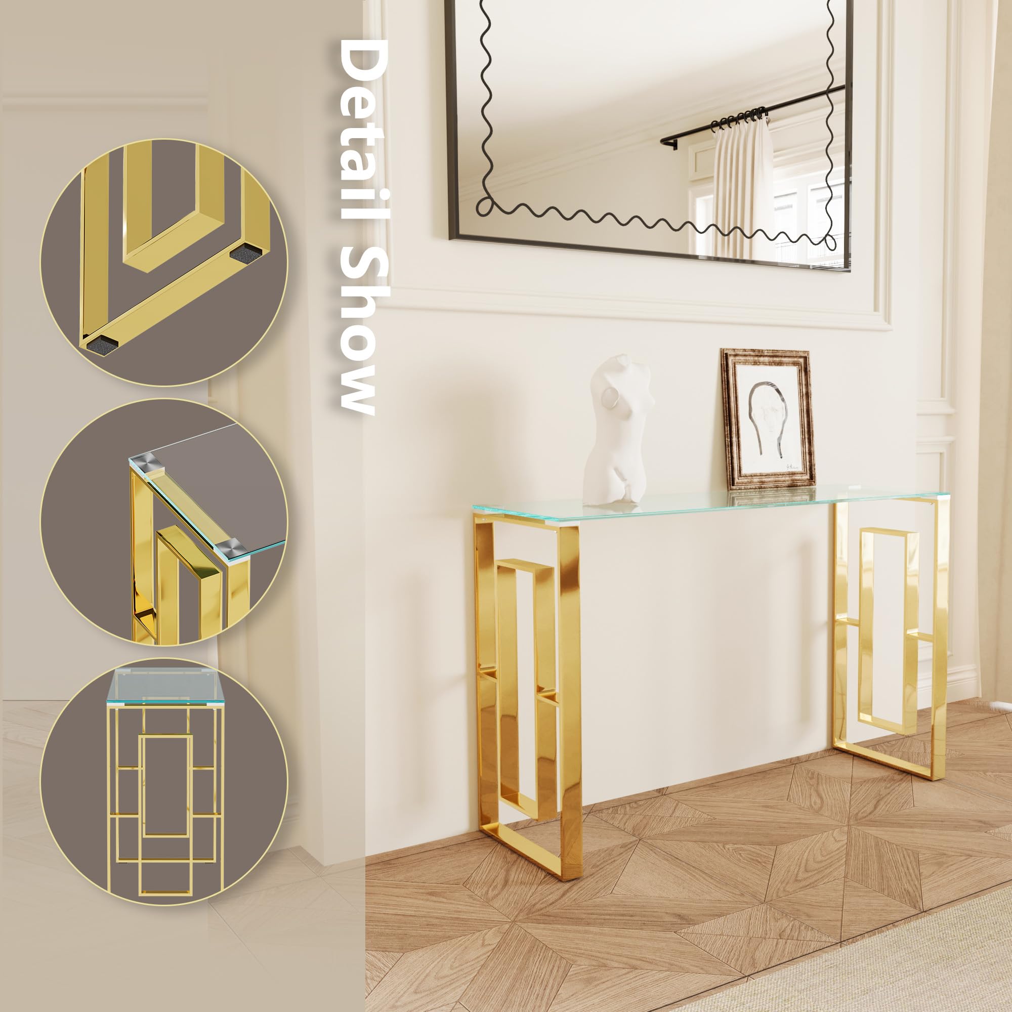 47.2" Glass Console Table with Stainless Steel Base