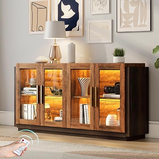 LED Sideboard Buffet Cabinet with Glass Doors
