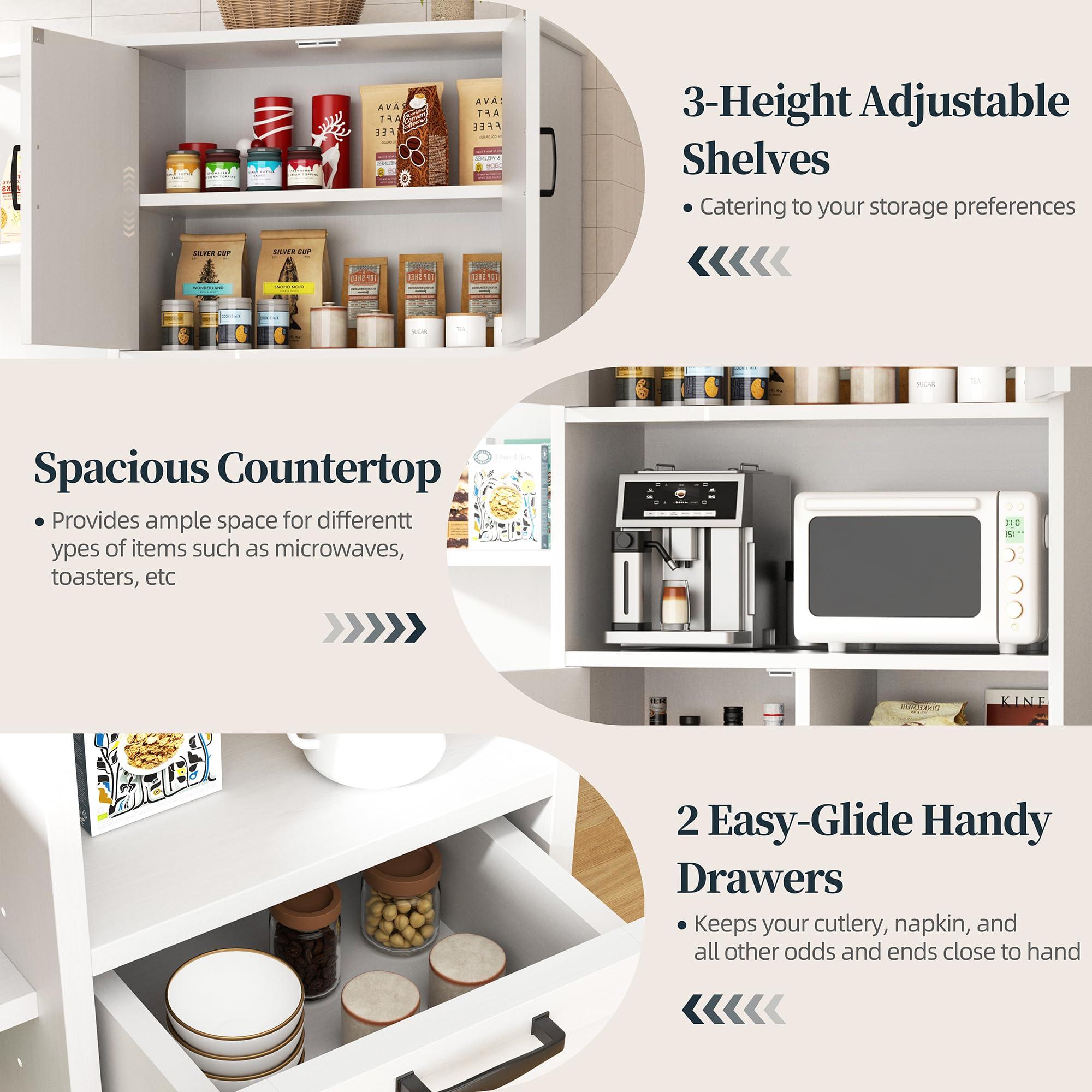 Farmhouse Kitchen Pantry Storage Cabinet with Microwave Shelf