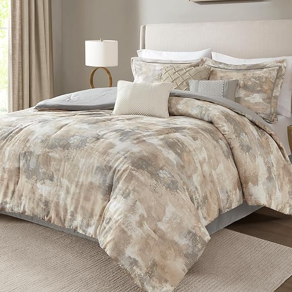 7-Piece Queen Comforter Set - Abstract Gray
