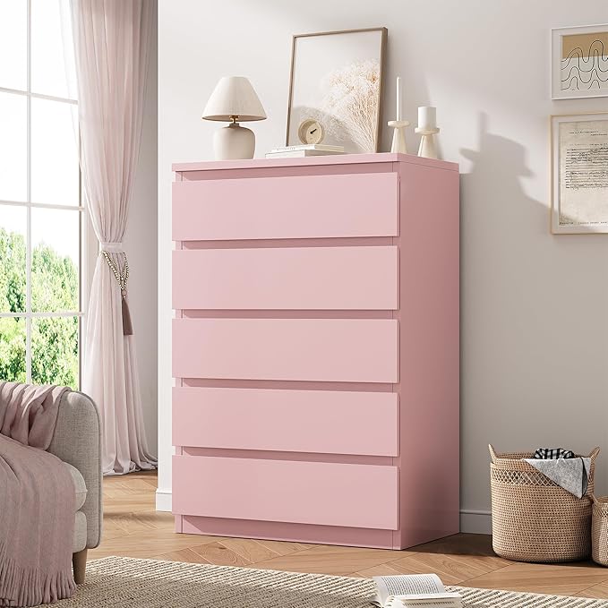 Black 5 Drawer Dresser with Handleless Drawers