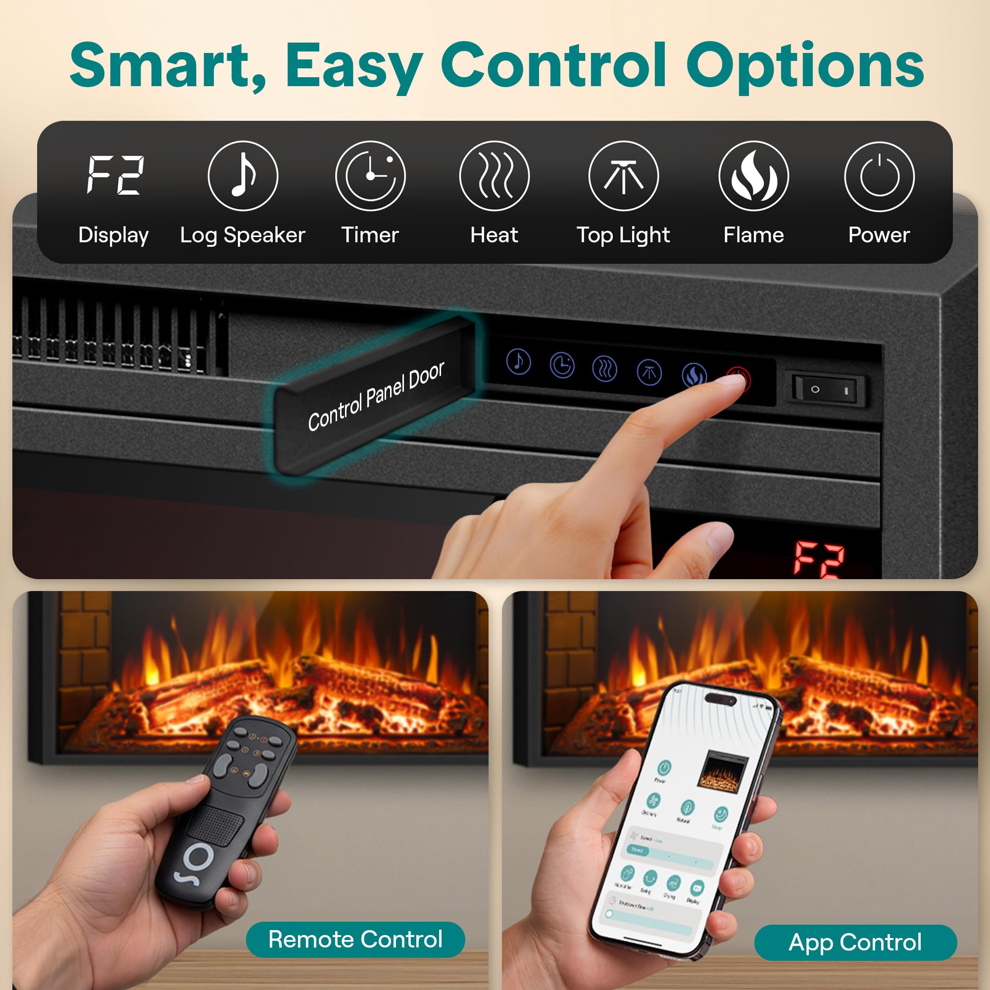 36" Smart Electric Fireplace with Heater