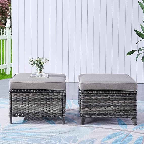Outdoor Wicker Ottomans Set of 2
