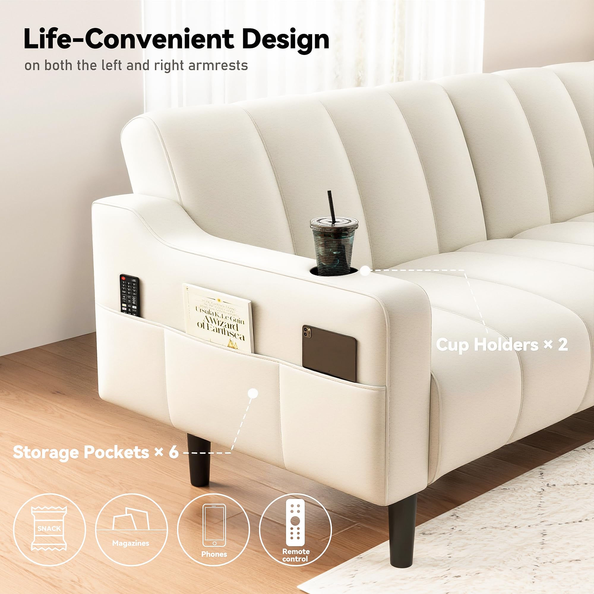 80 Inch Faux Leather Futon Sofa Bed with Adjustable Backrest