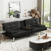 Adjustable Futon Sofa Bed with Cup Holders