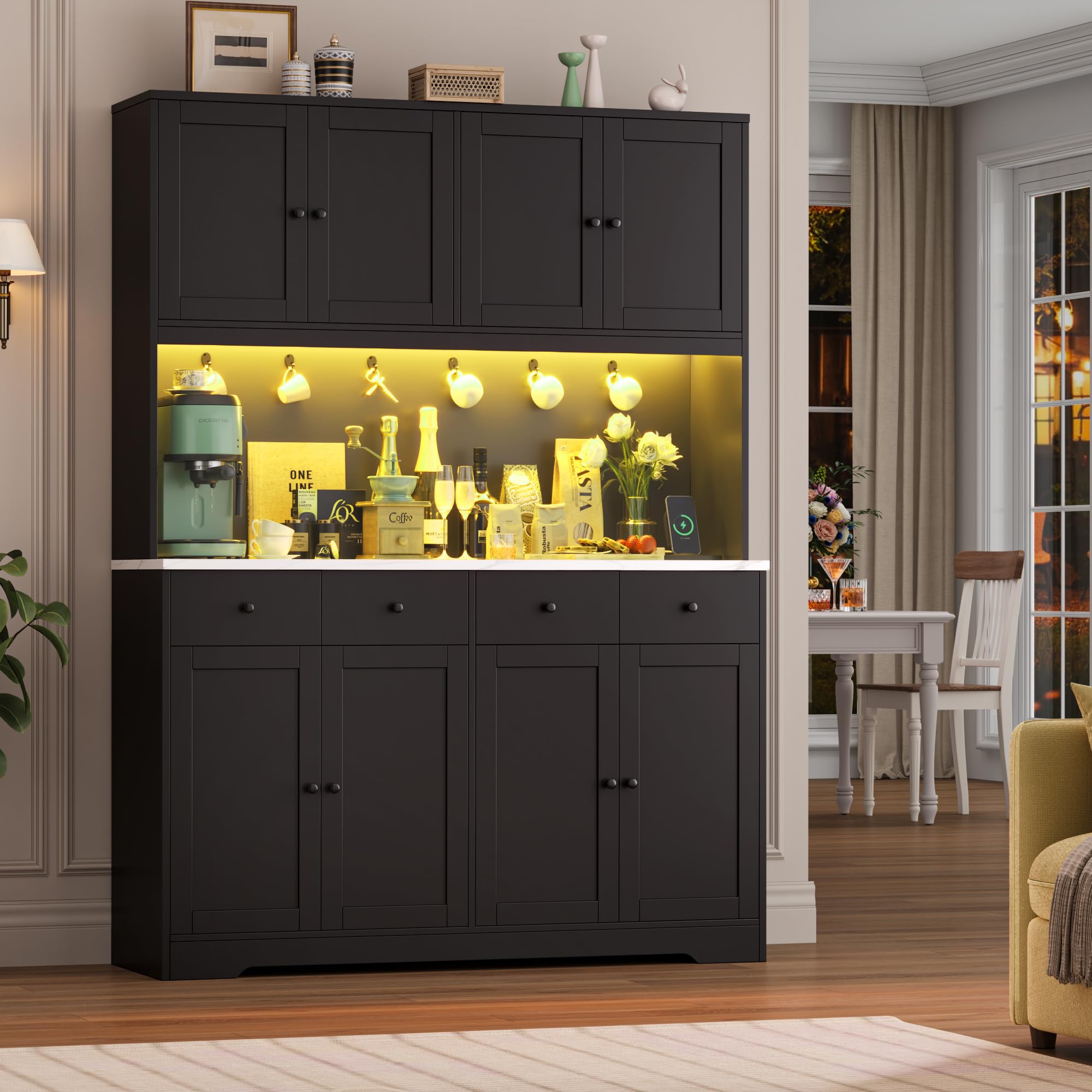 LED Kitchen Pantry Cabinet with Power Outlet
