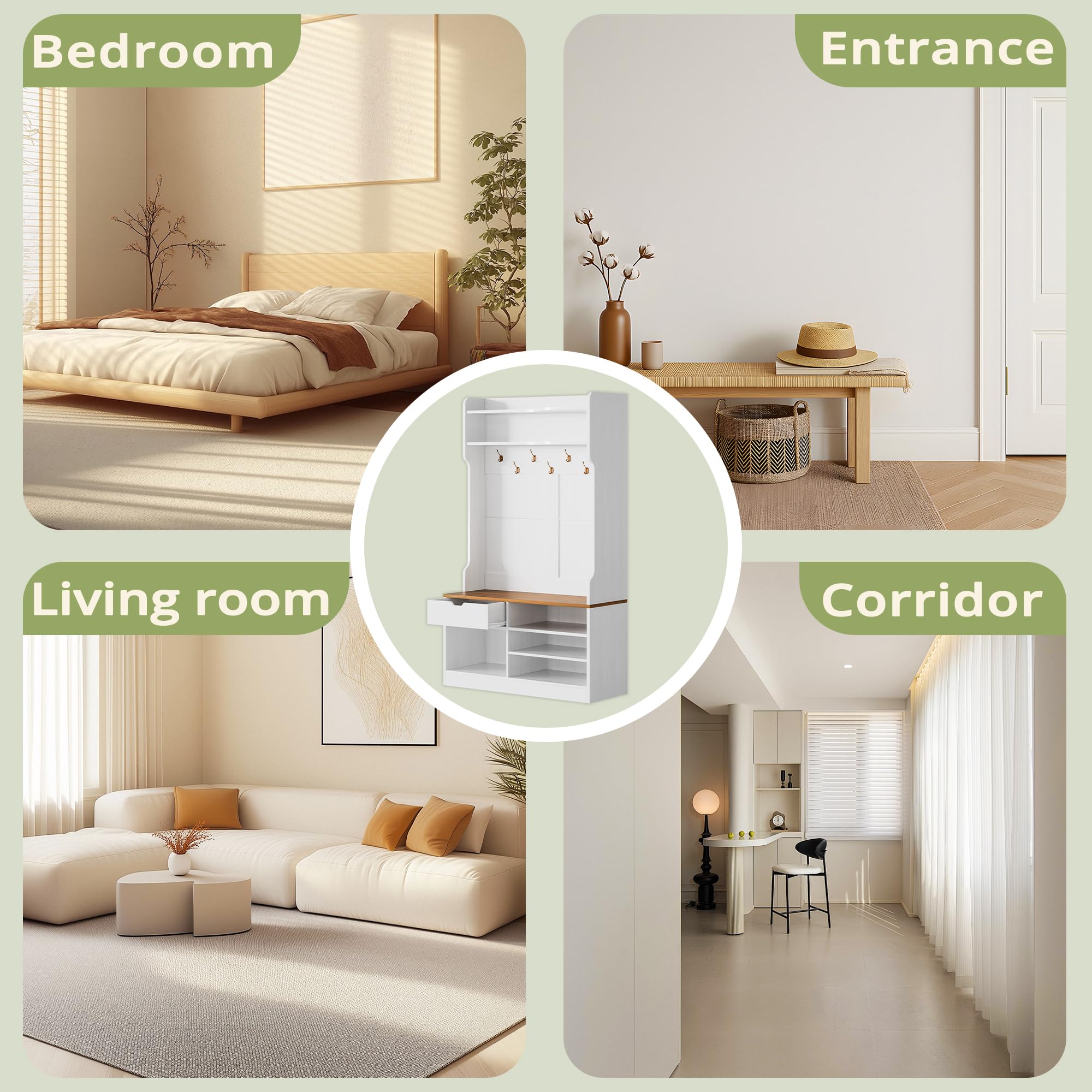 Modern Hall Tree with Bench and Shoe Storage