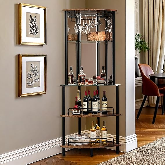 Contemporary Tower Bar Cabinet with Glass Shelves