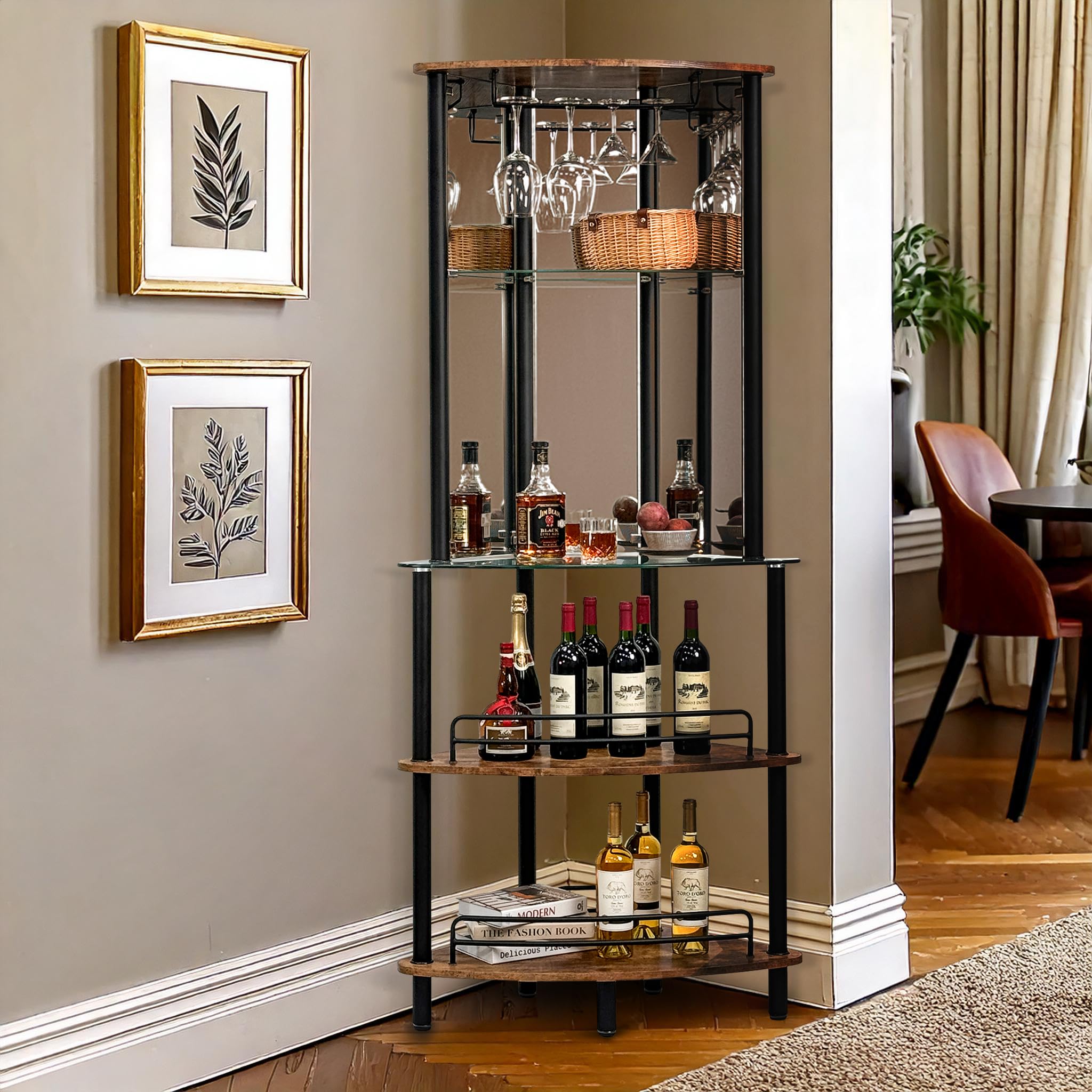 Contemporary Tower Bar Cabinet with Glass Shelves