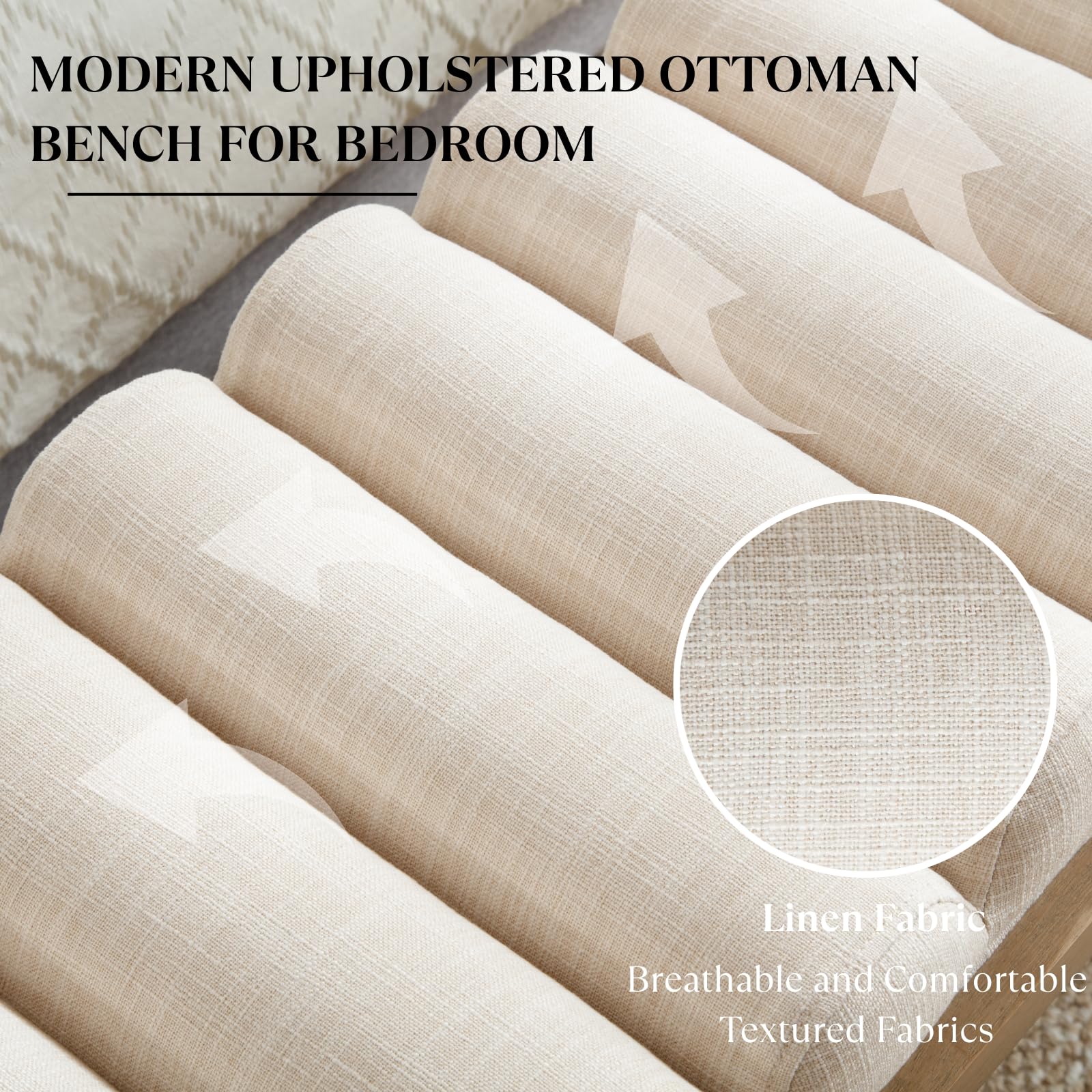 47 Inch Upholstered Bench with Cylindrical Cushion