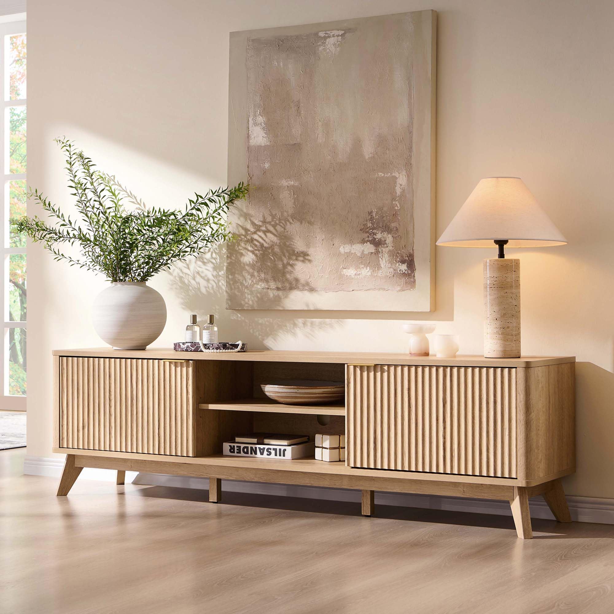 70" Mid Century Modern Fluted TV Stand