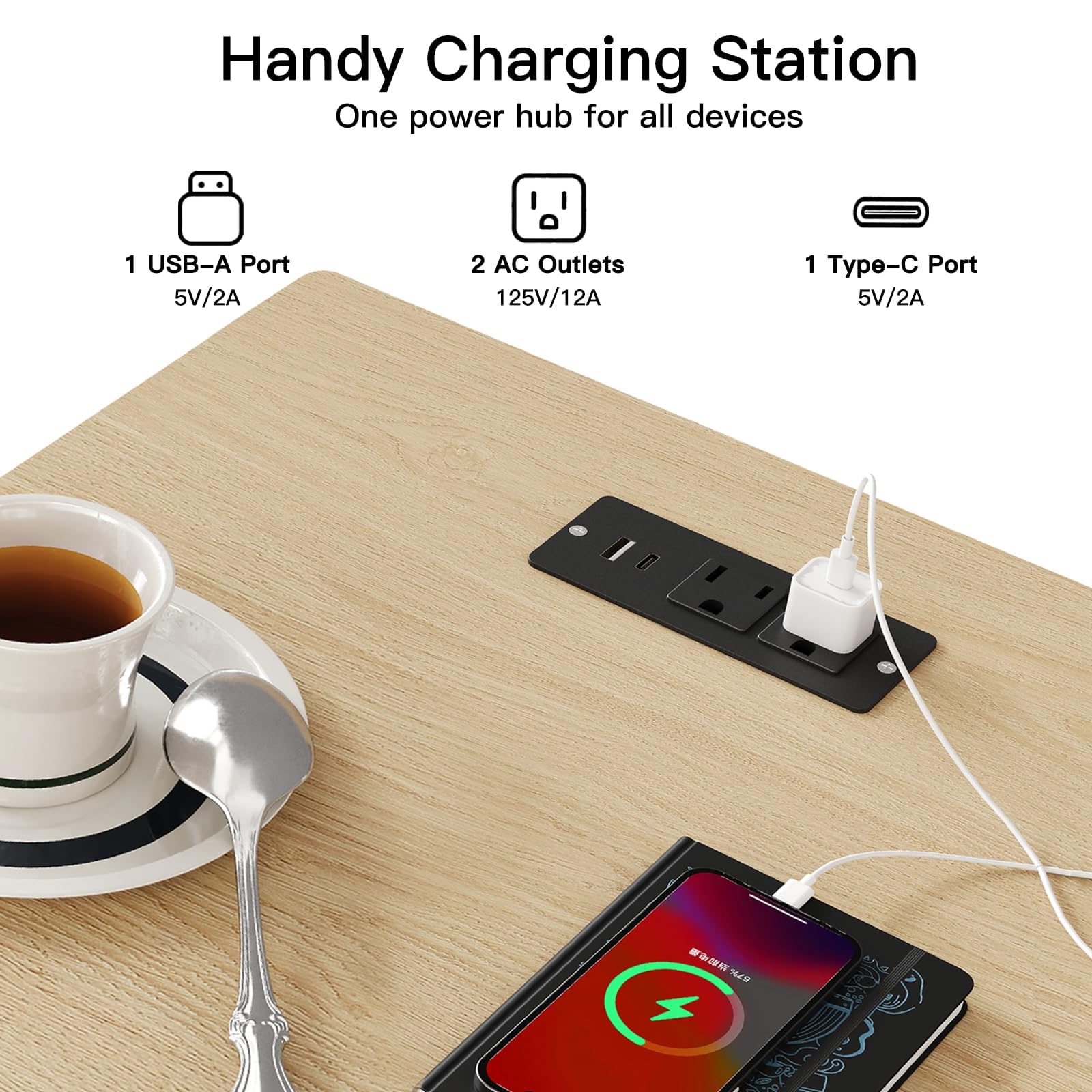 Fluted Nightstand with Charging Station