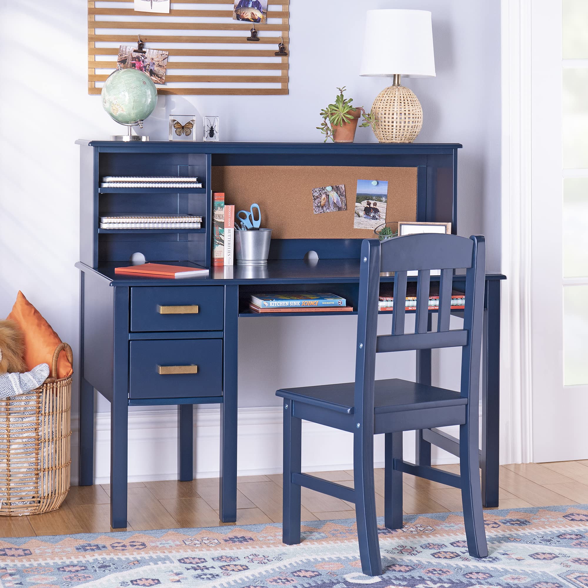 Kids Desk and Chair Set with Hutch - Navy