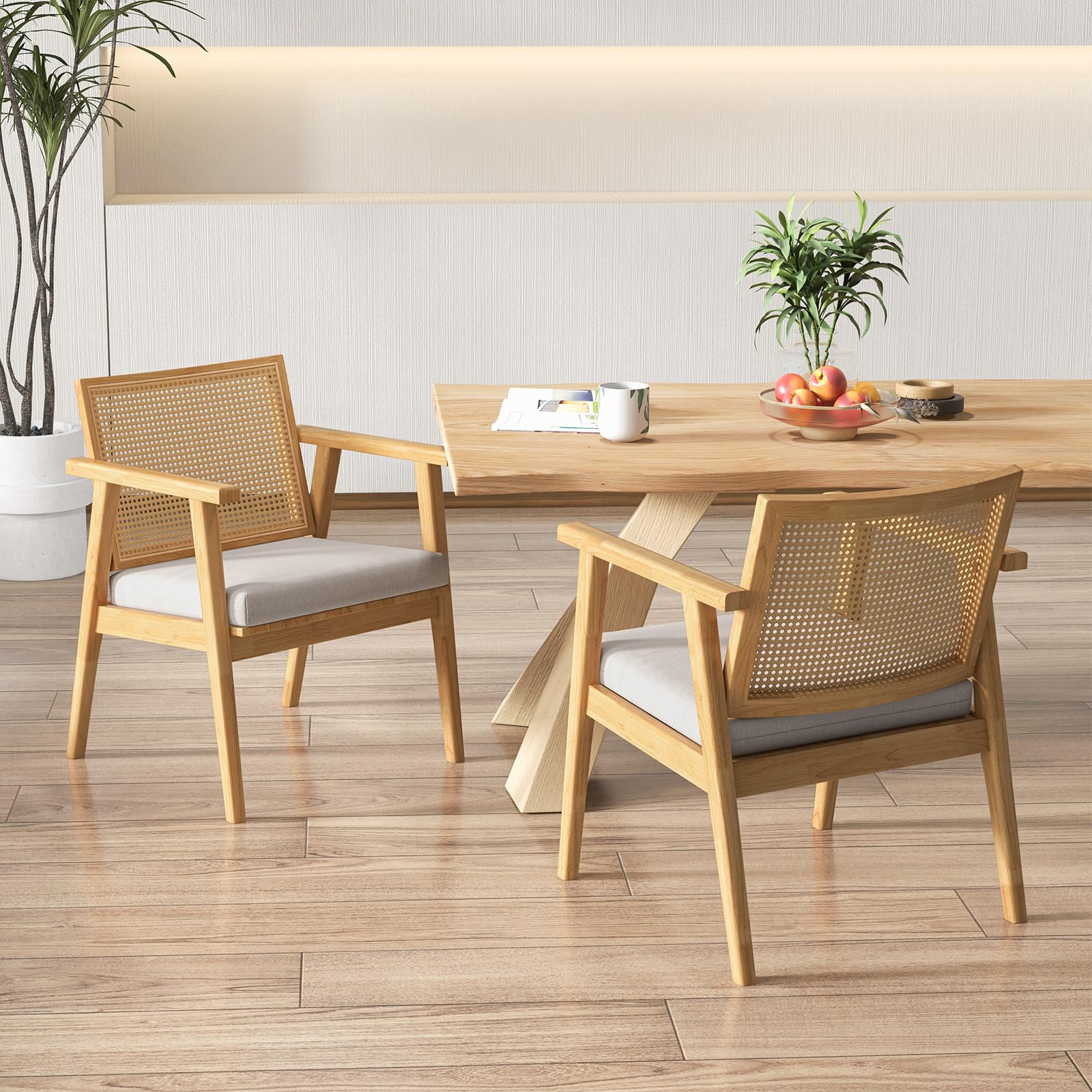 Rattan Accent Chair Set of 2 with Curved Backrest