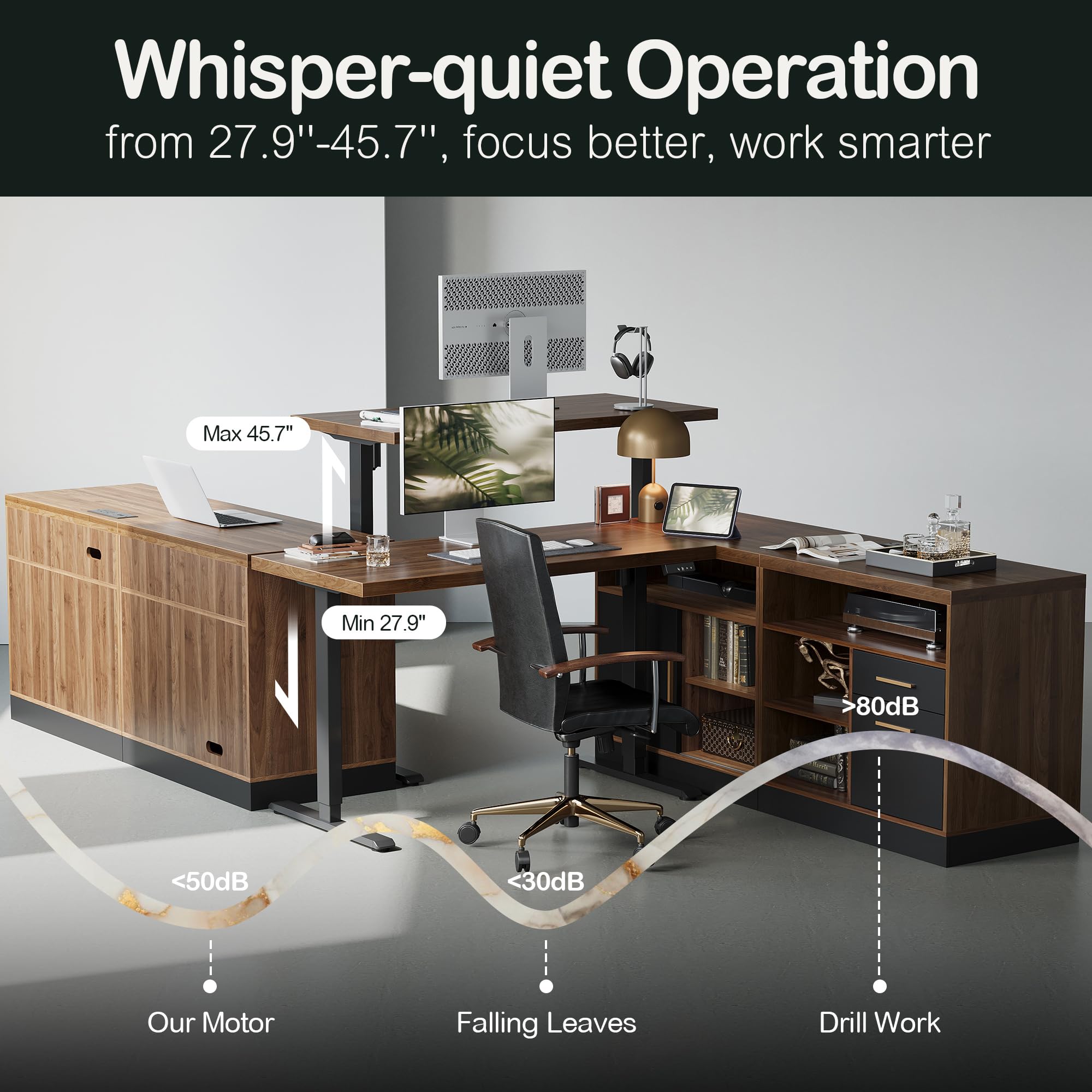 67" L-Shaped Electric Standing Desk with Storage