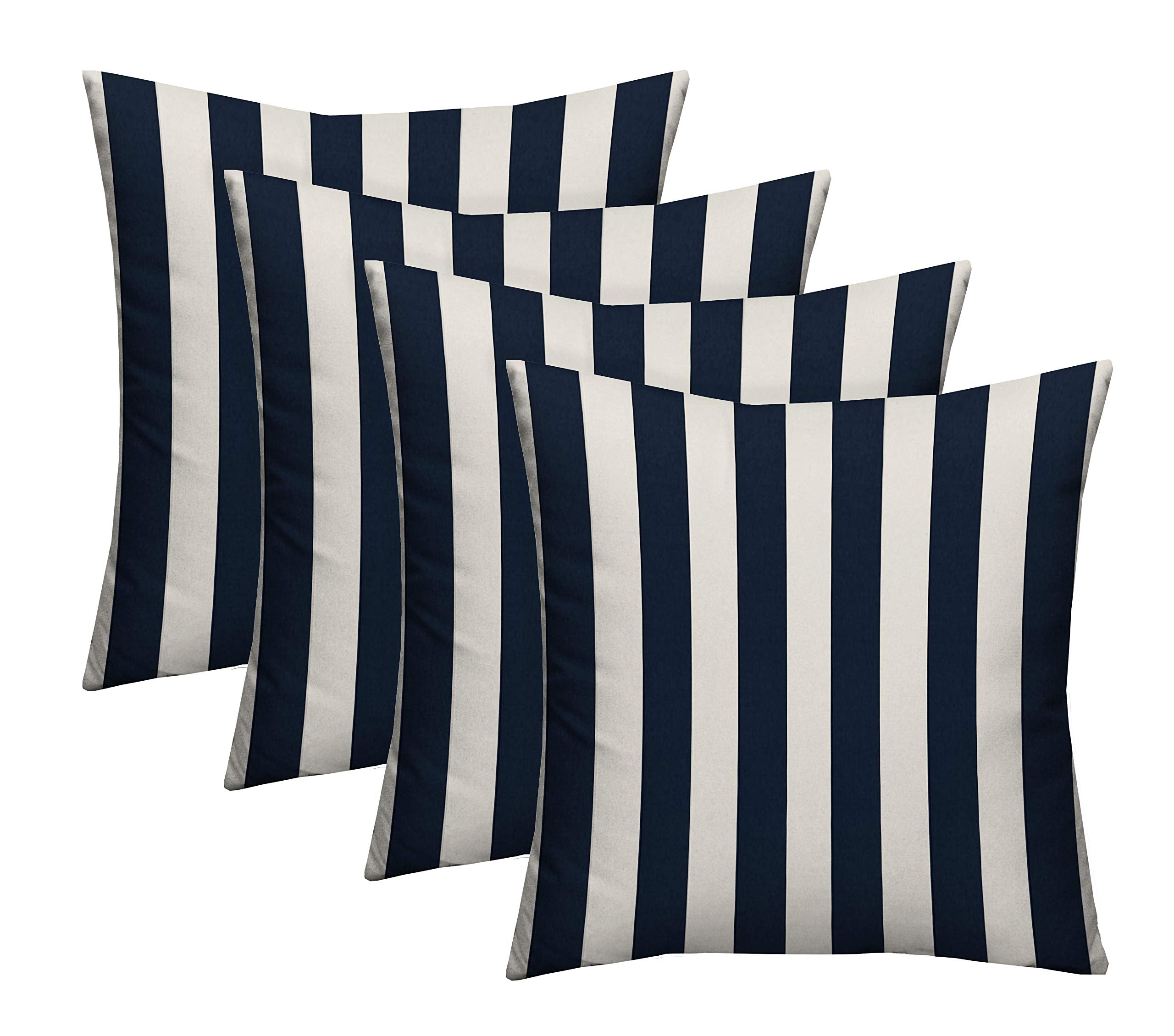 Navy White Cabana Stripe Decorative Throw Pillows Set of 4