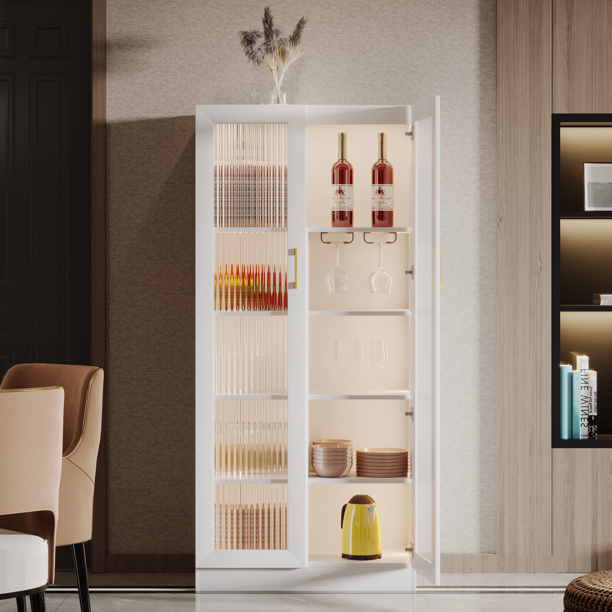 Glass Display Cabinet with LED Lights 5-Tier