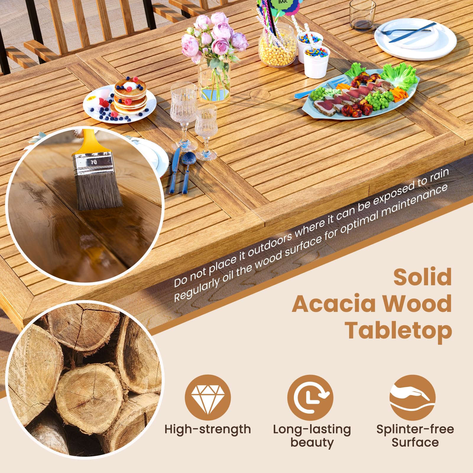 8-Person Acacia Wood Outdoor Dining Table
