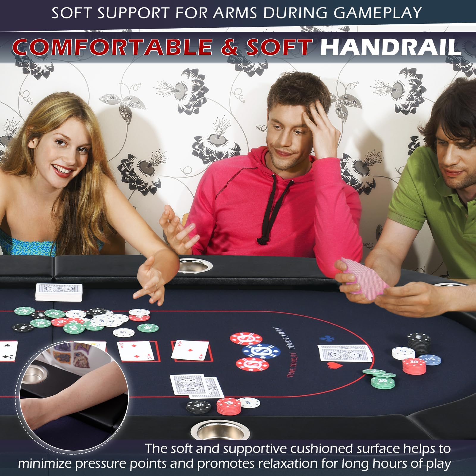 8-Player Foldable Poker Table with Cup Holders