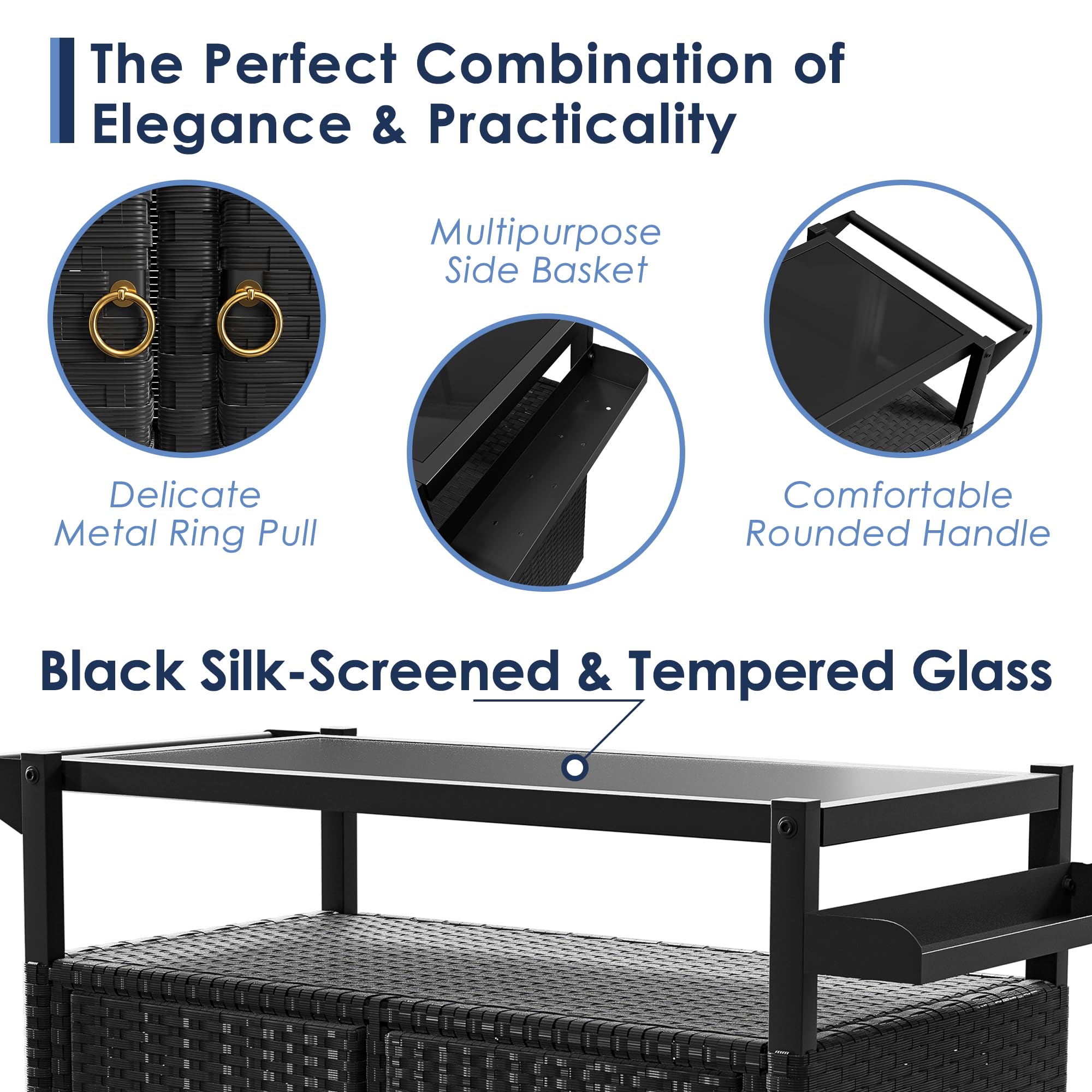 Outdoor Bar Cart with Wicker Cabinet