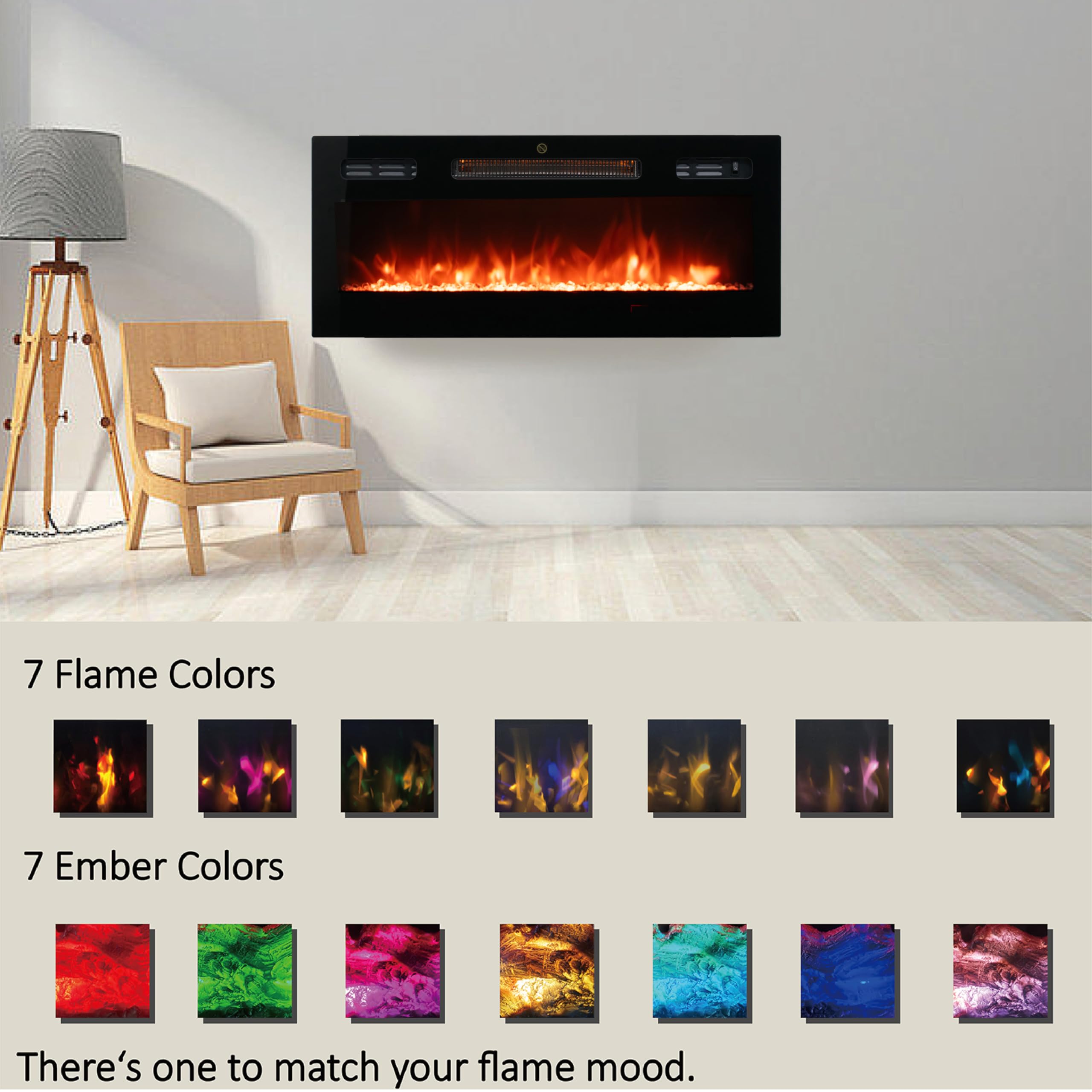 30 Inch Electric Fireplace Wall Mounted with Remote Control