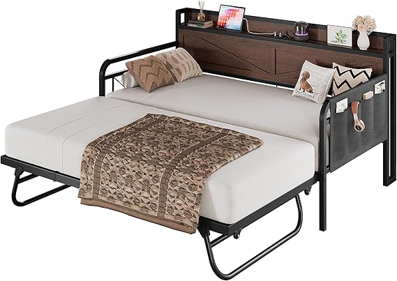 Twin Daybed with Trundle and Storage Headboard