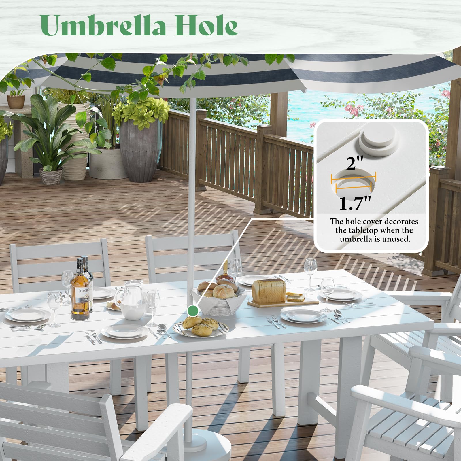 7-Piece HDPE Outdoor Dining Set with Umbrella Hole