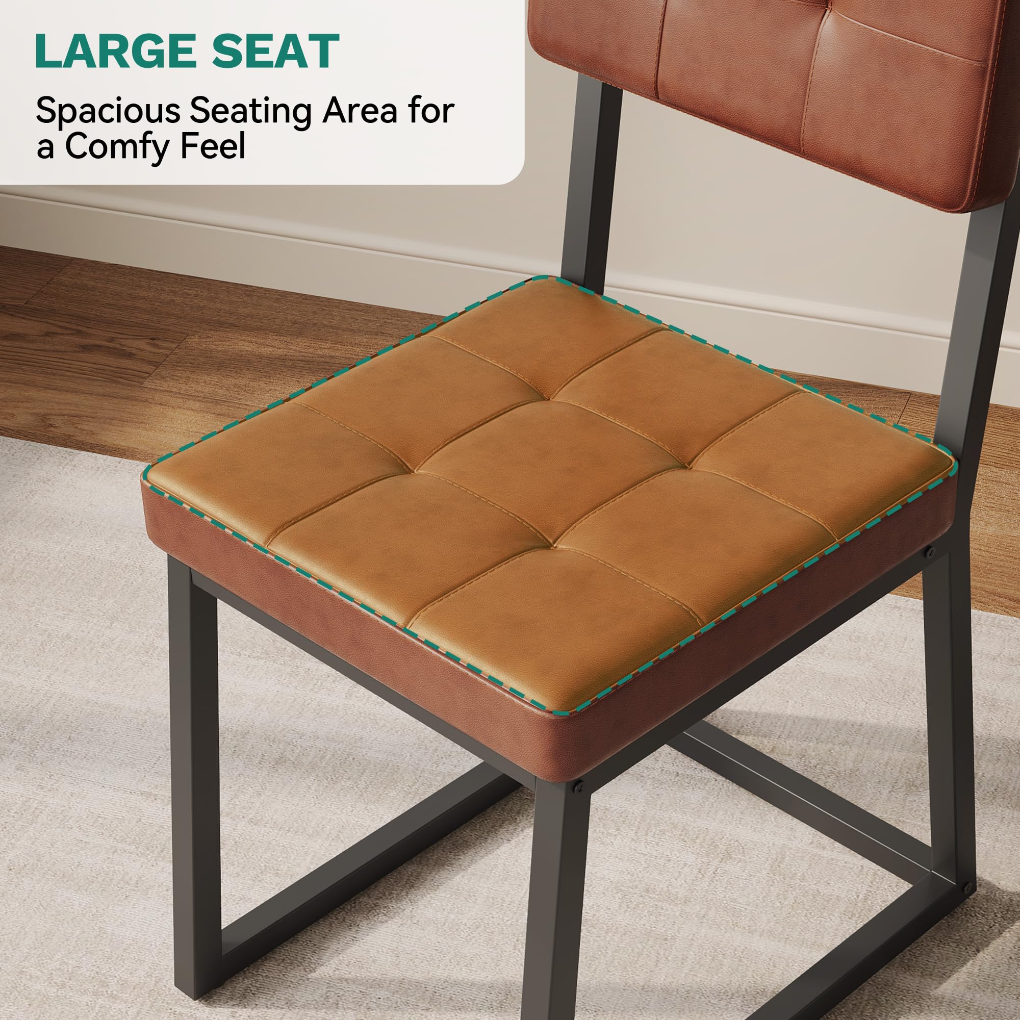 Dining Chairs Set of 4 with Faux Leather Cushion and Metal Legs