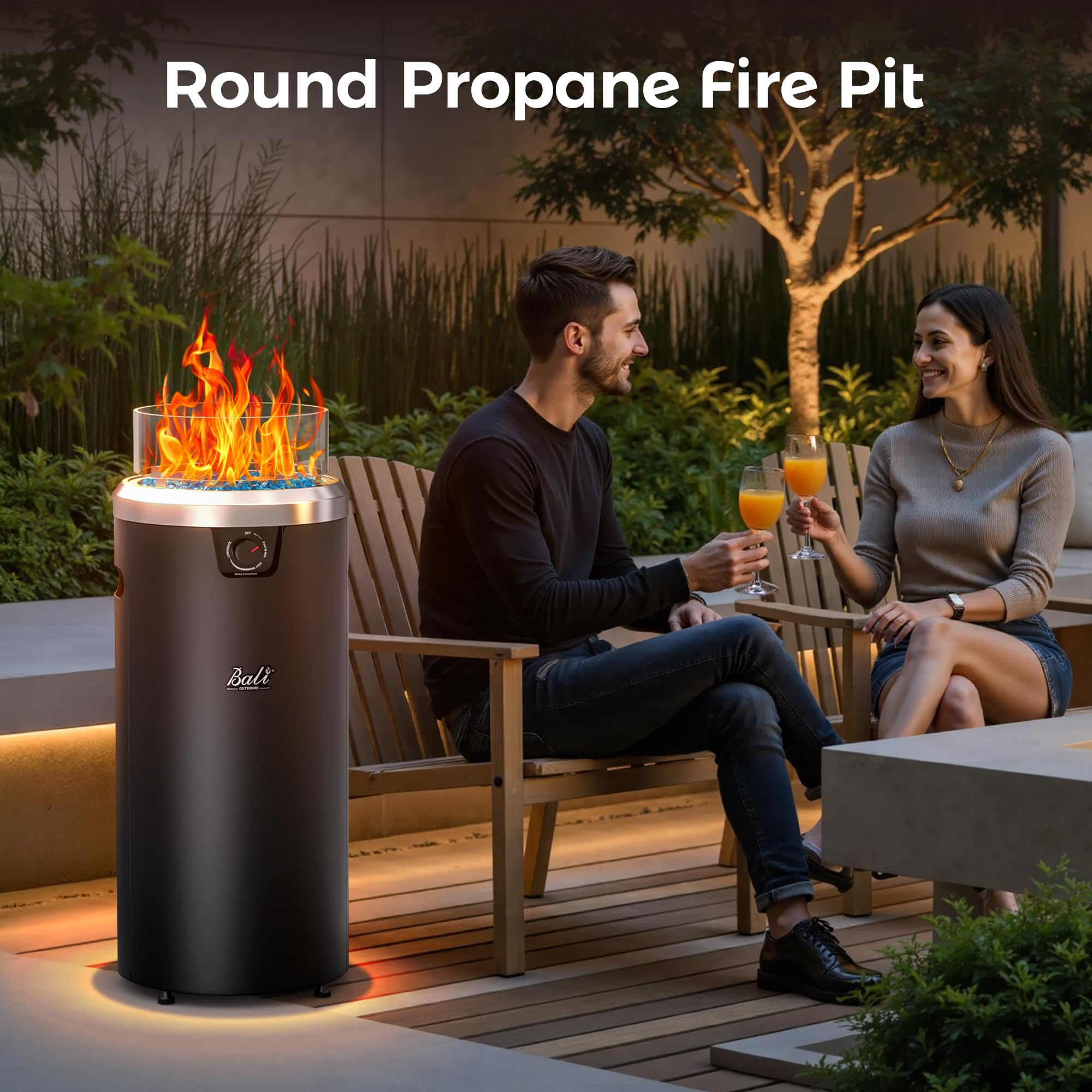 Propane Fire Pit Round Column Outdoor Black