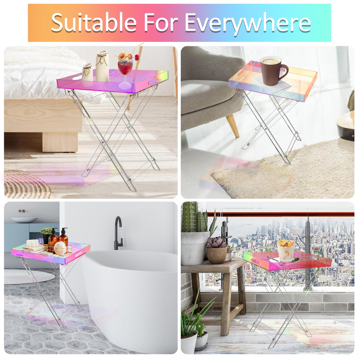 Acrylic Folding Tray Table - Iridescent Rainbow Side Table
