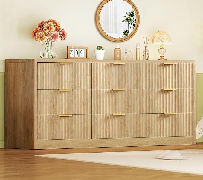 Fluted 6-Drawer Dresser with Metal Handles