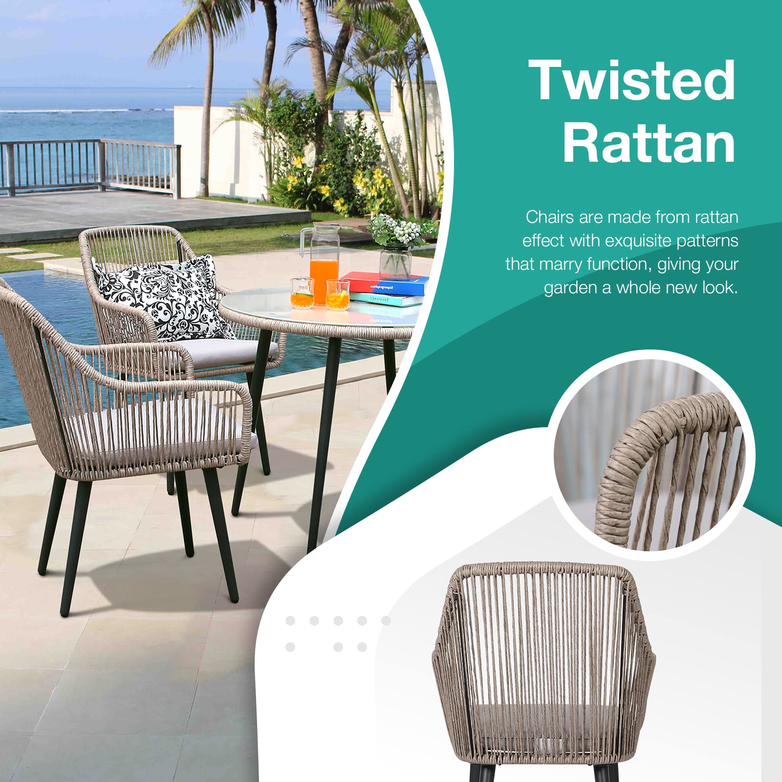5-Piece Patio Dining Set with Umbrella Hole and Cushioned Chairs