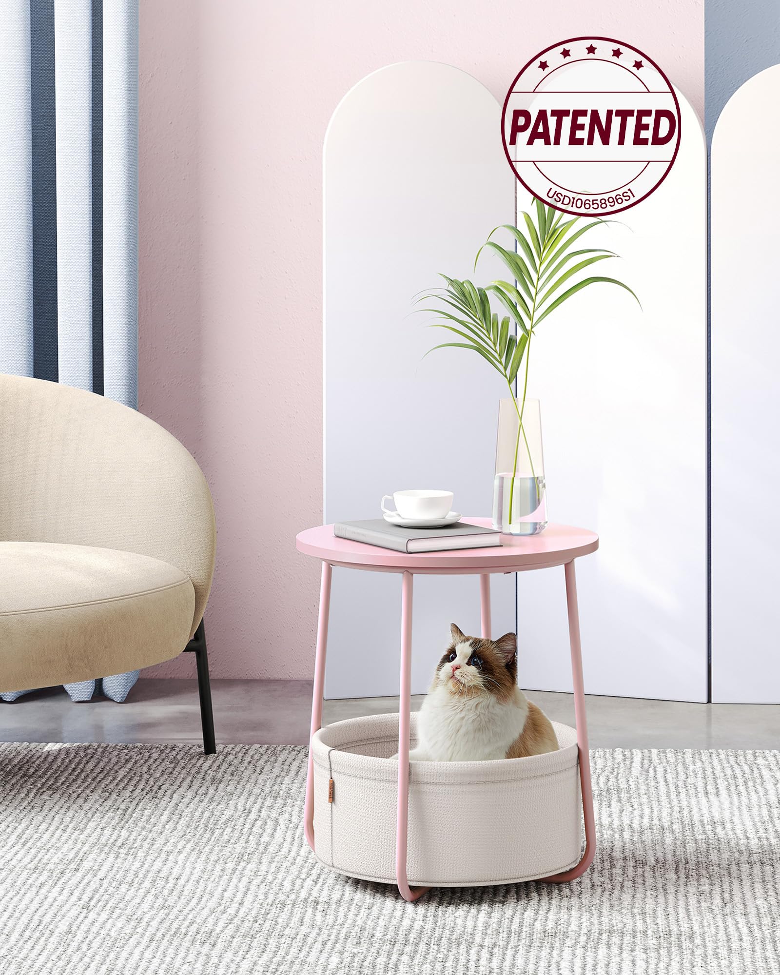 Nightstands Set of 2 Small Round Side Tables with Fabric Basket